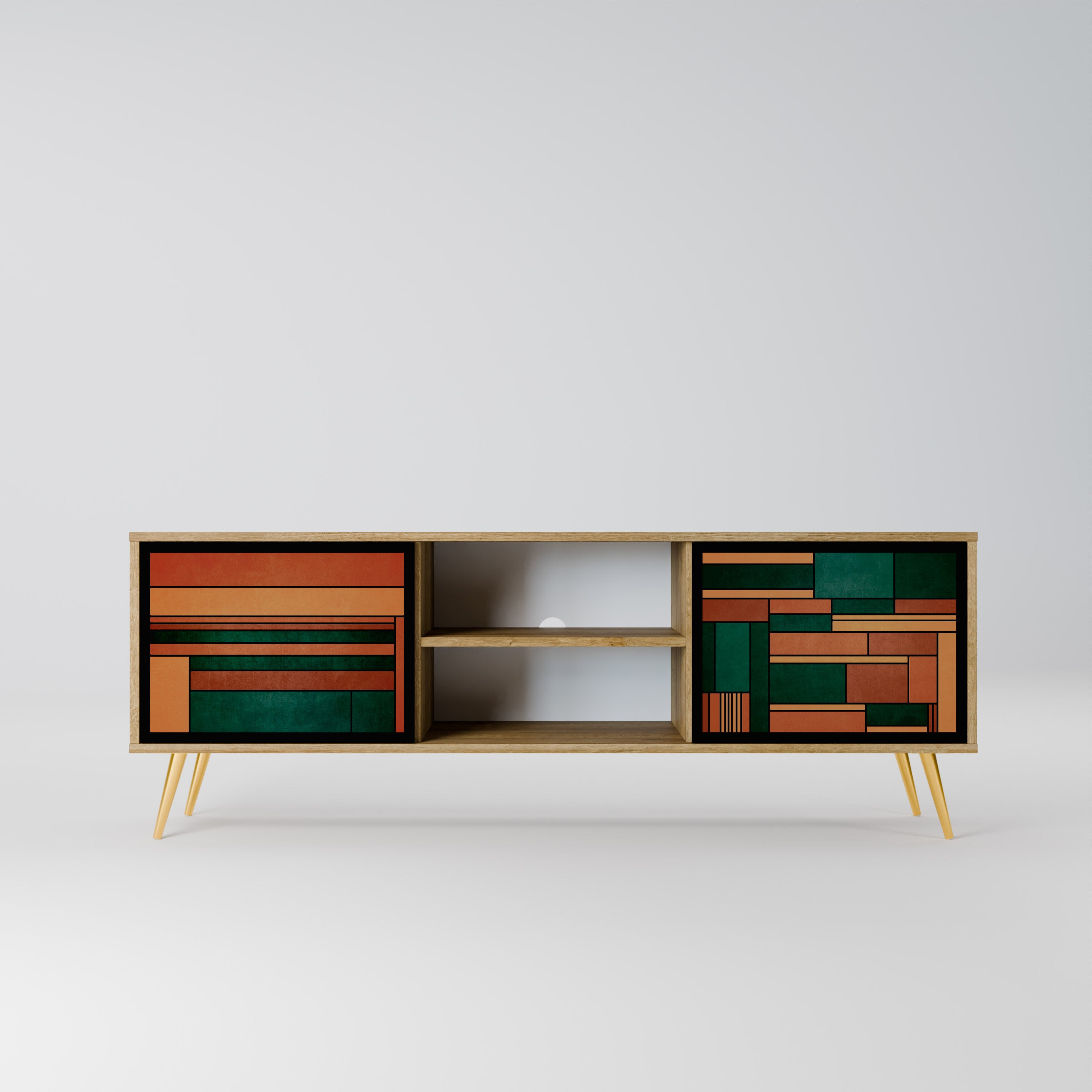 EARTHY FIGURES Mueble de TV de 2 puertas con efecto roble