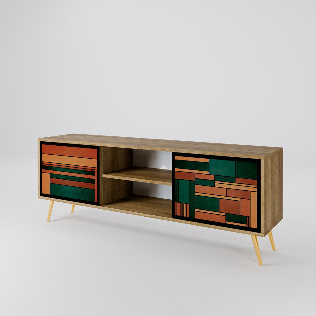 EARTHY FIGURES Mueble de TV de 2 puertas con efecto roble