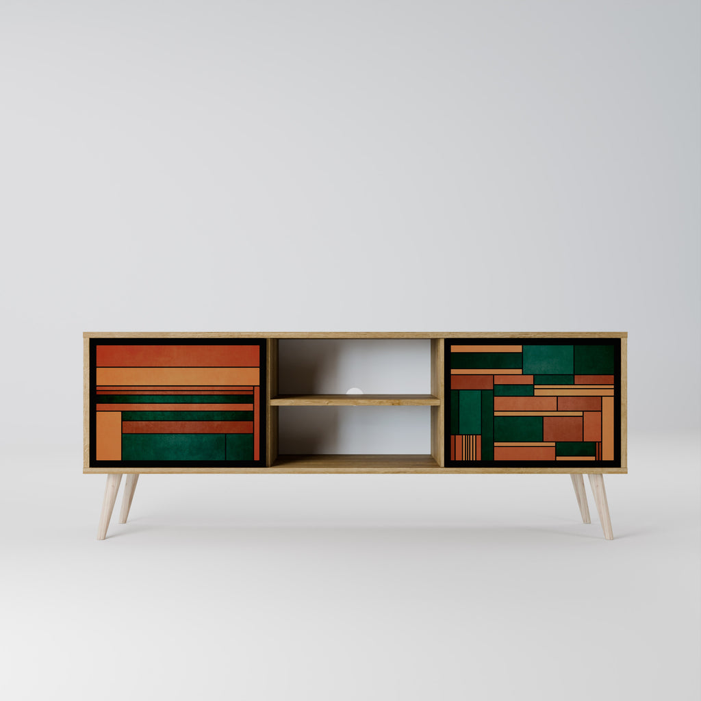 EARTHY FIGURES Mueble de TV de 2 puertas con efecto roble
