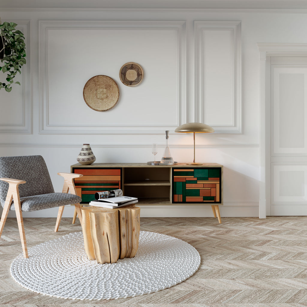 EARTHY FIGURES Mueble de TV de 2 puertas con efecto roble