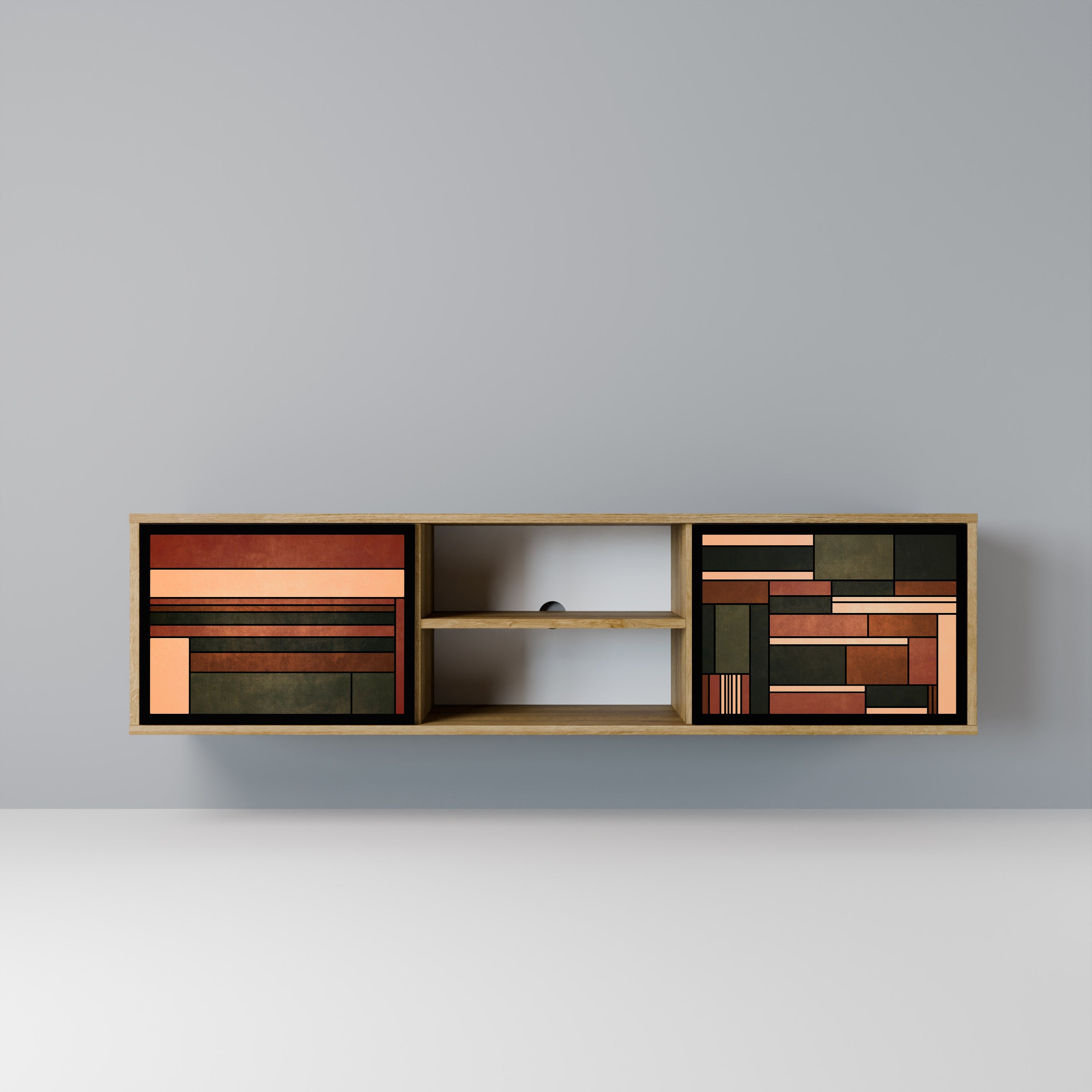 FIGURAS DE LA NATURALEZA Mueble de TV de 2 puertas en efecto roble