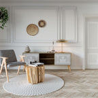 THAI GRAY Mueble de TV de 2 Puertas en Efecto Roble