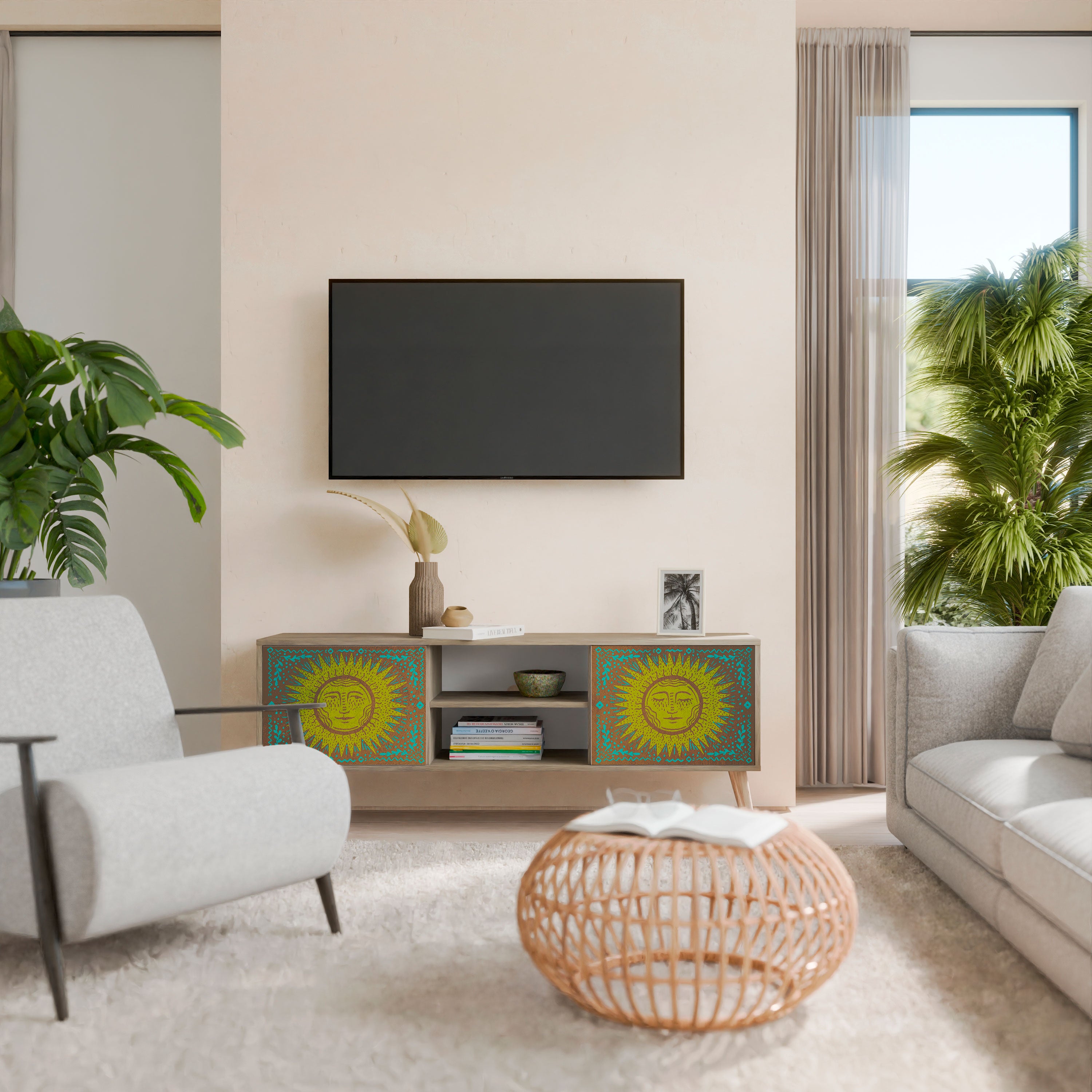 Mueble de TV de 2 puertas SUNSHINE EULOGY con efecto roble