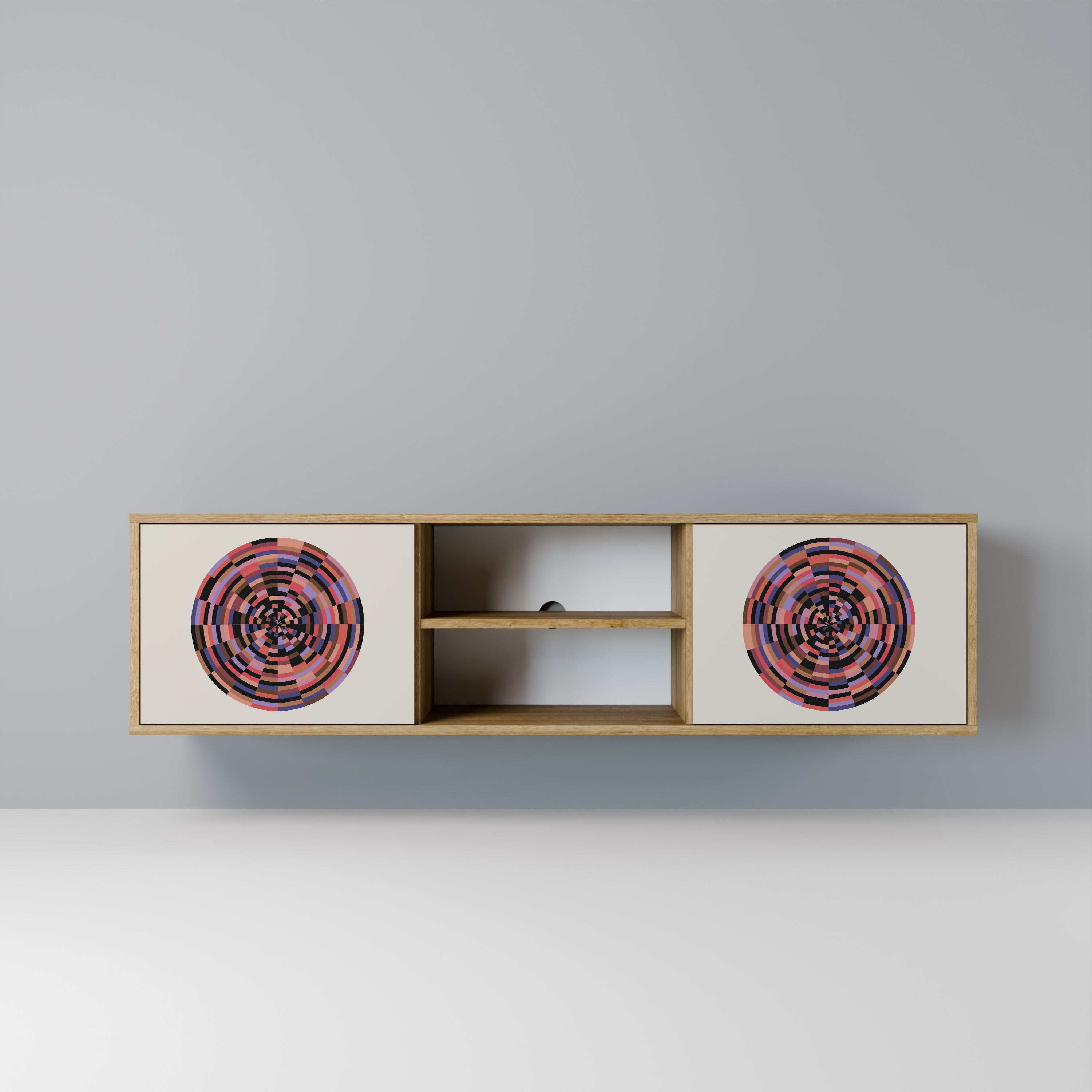 Mueble de TV de 2 puertas BROWN CIRCLES con efecto roble