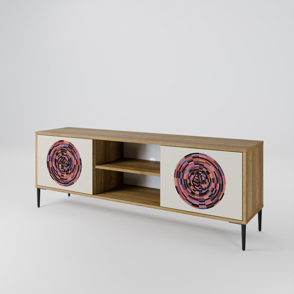 Mueble de TV de 2 puertas BROWN CIRCLES con efecto roble