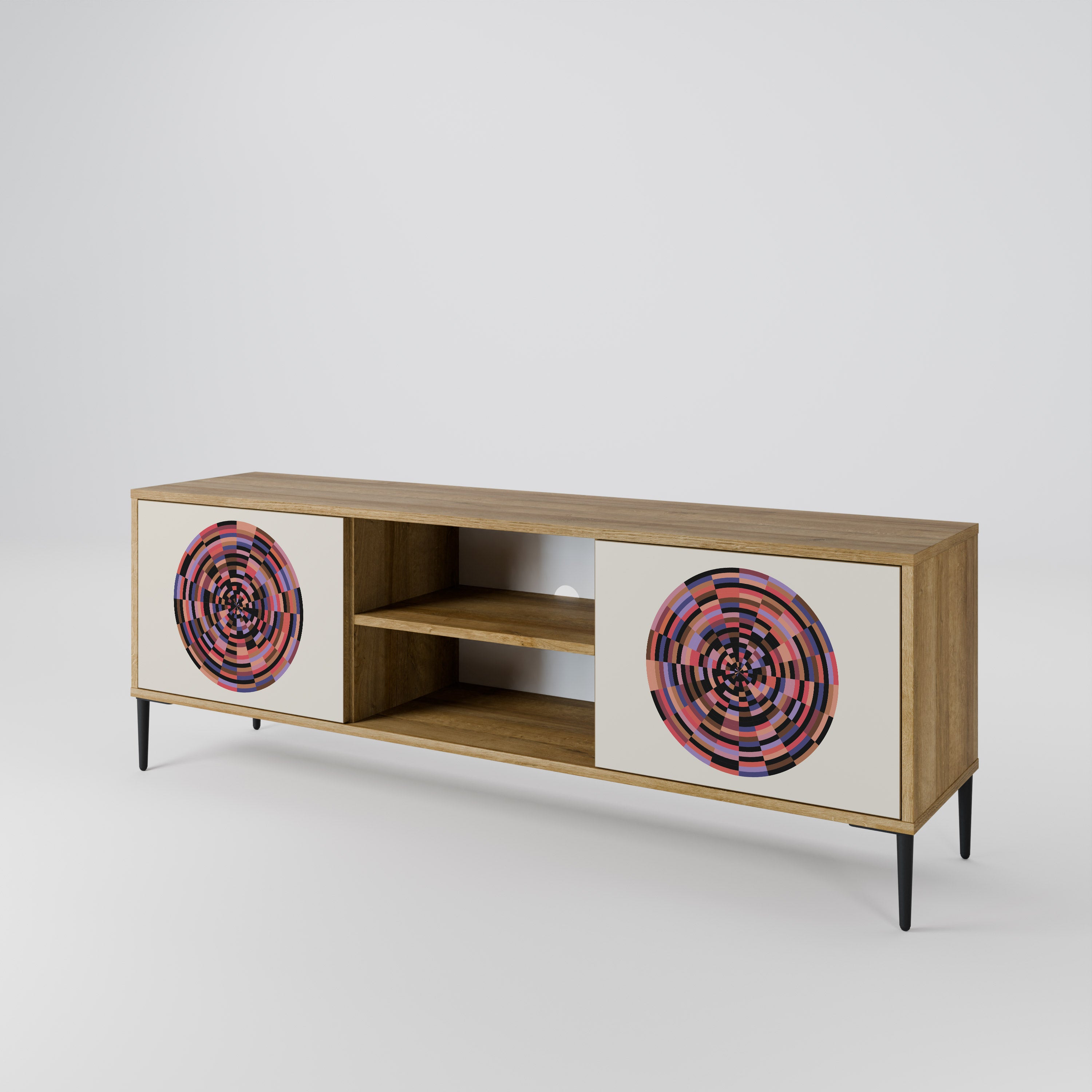 Mueble de TV de 2 puertas BROWN CIRCLES con efecto roble