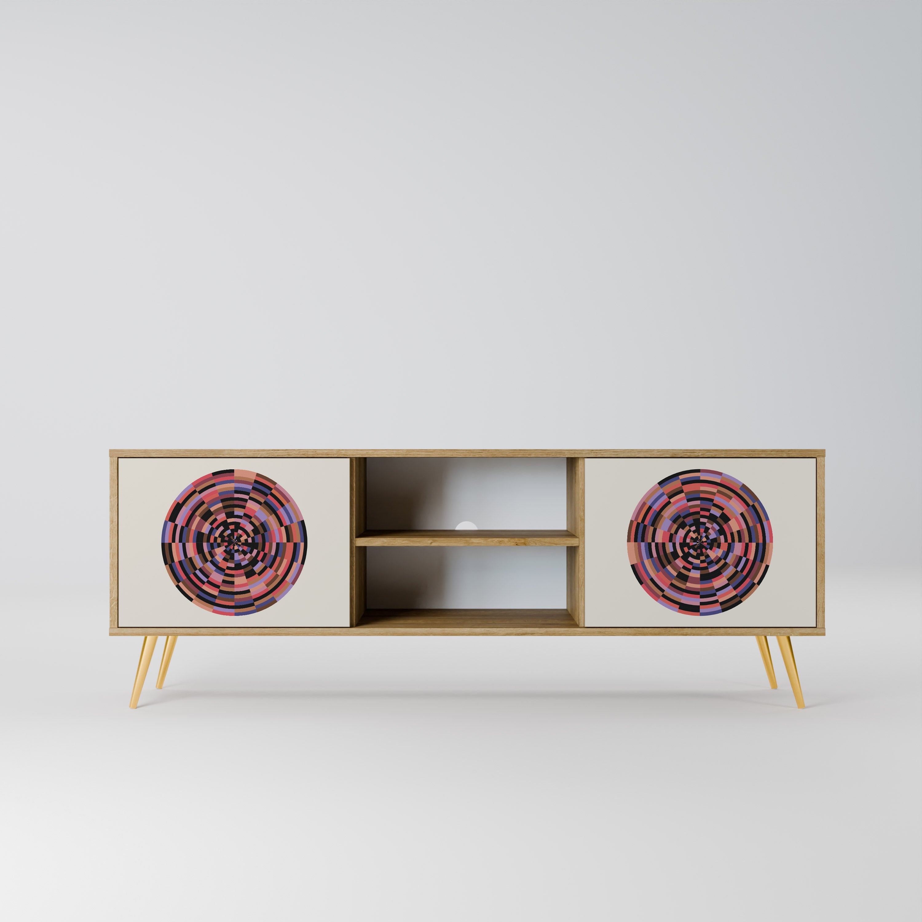 Mueble de TV de 2 puertas BROWN CIRCLES con efecto roble
