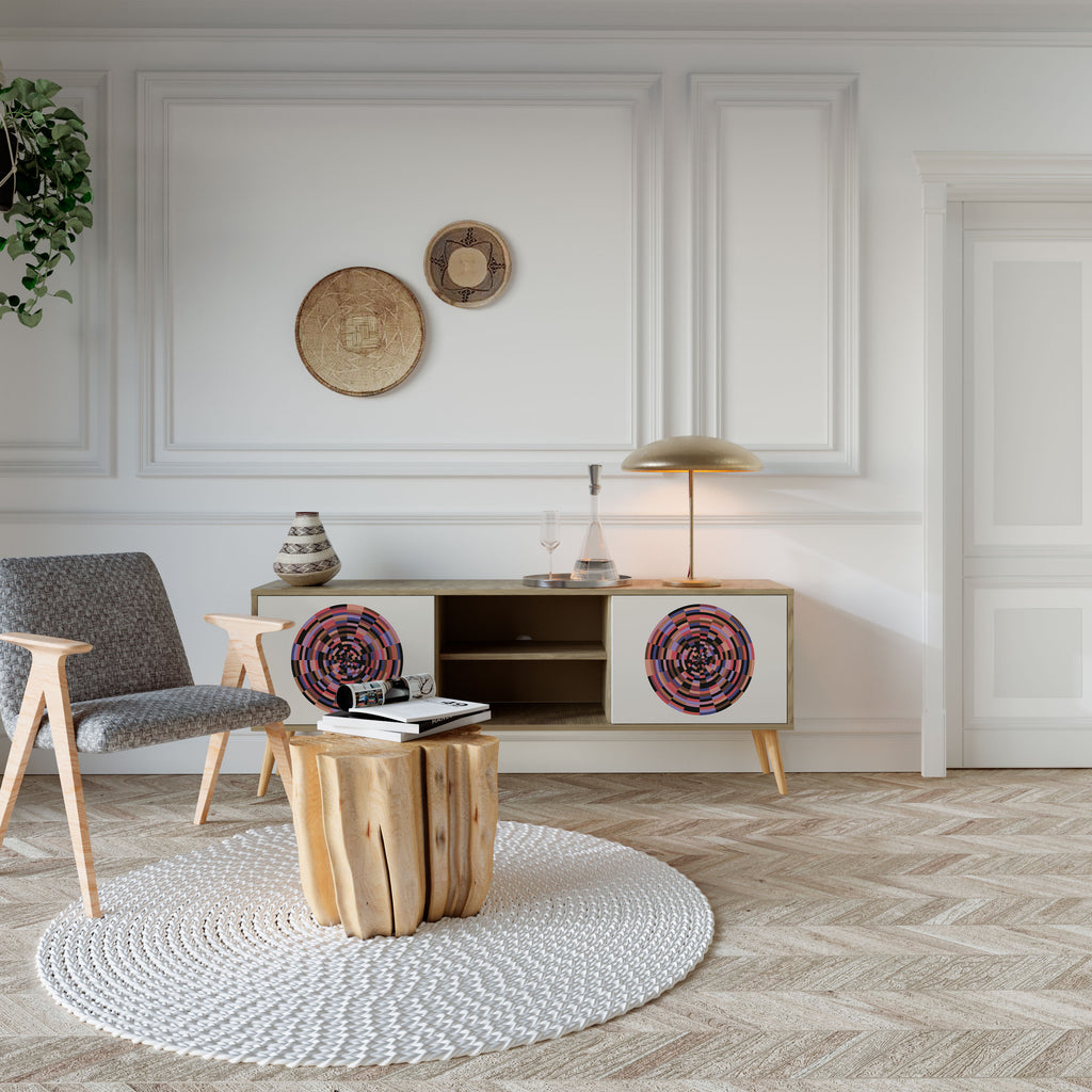 Mueble de TV de 2 puertas BROWN CIRCLES con efecto roble