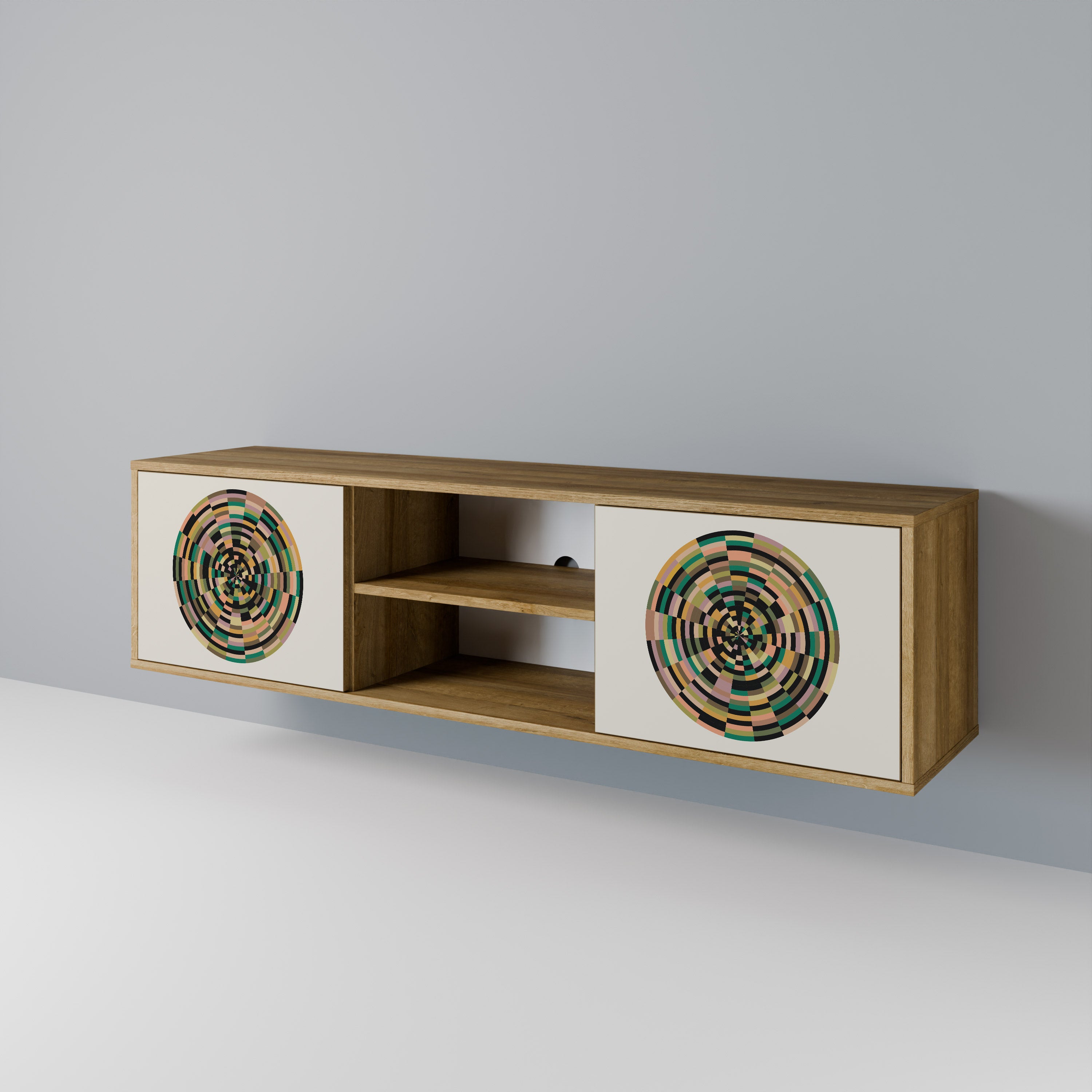 Mueble de TV de 2 puertas GREEN CIRCLES con efecto roble