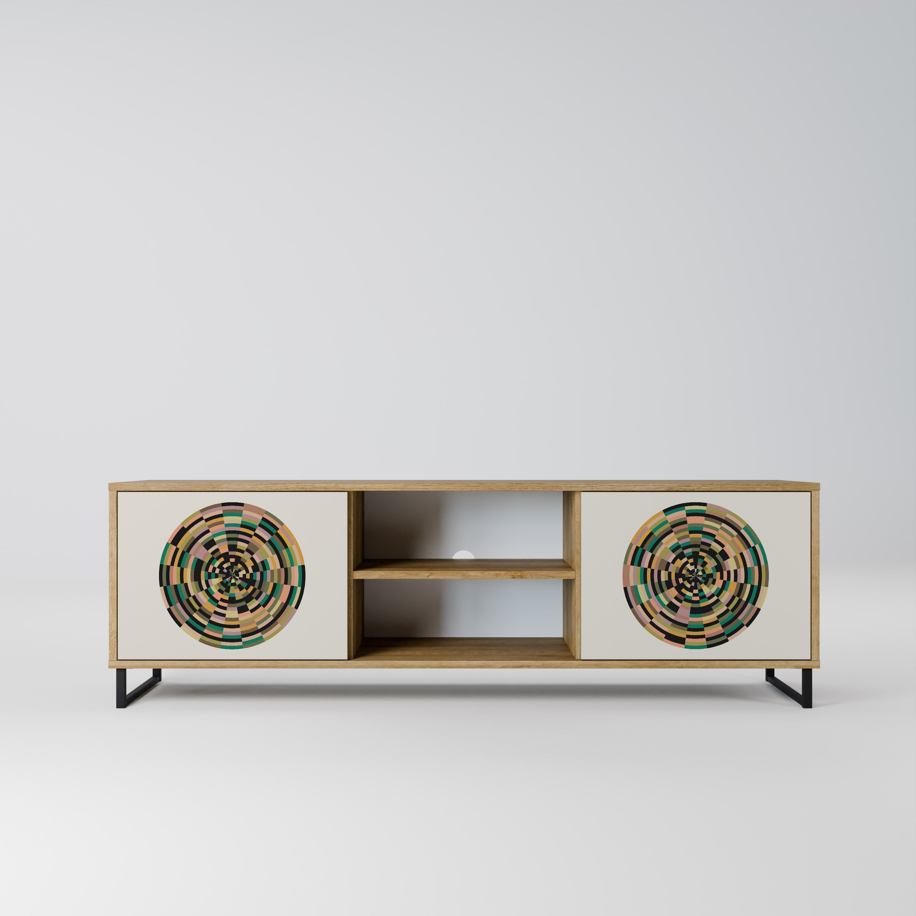 Mueble de TV de 2 puertas GREEN CIRCLES con efecto roble