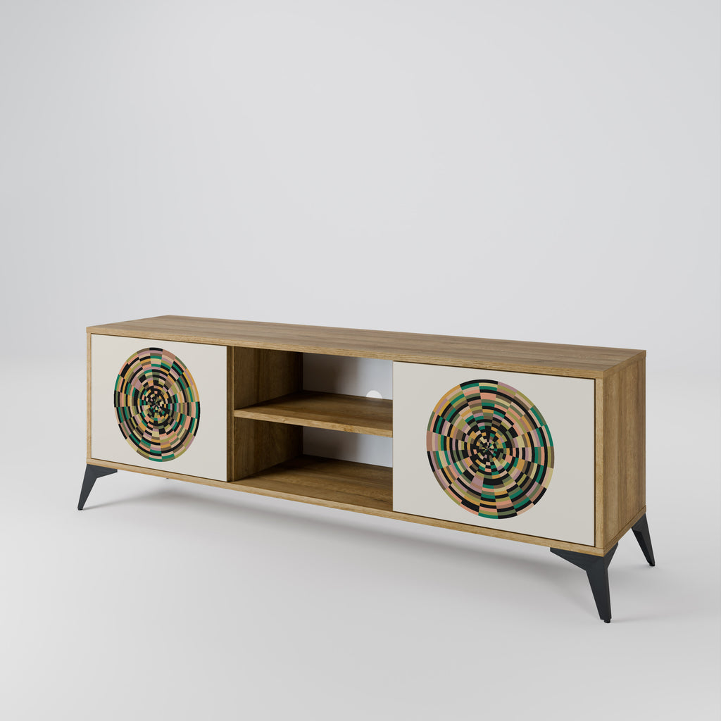 Mueble de TV de 2 puertas GREEN CIRCLES con efecto roble