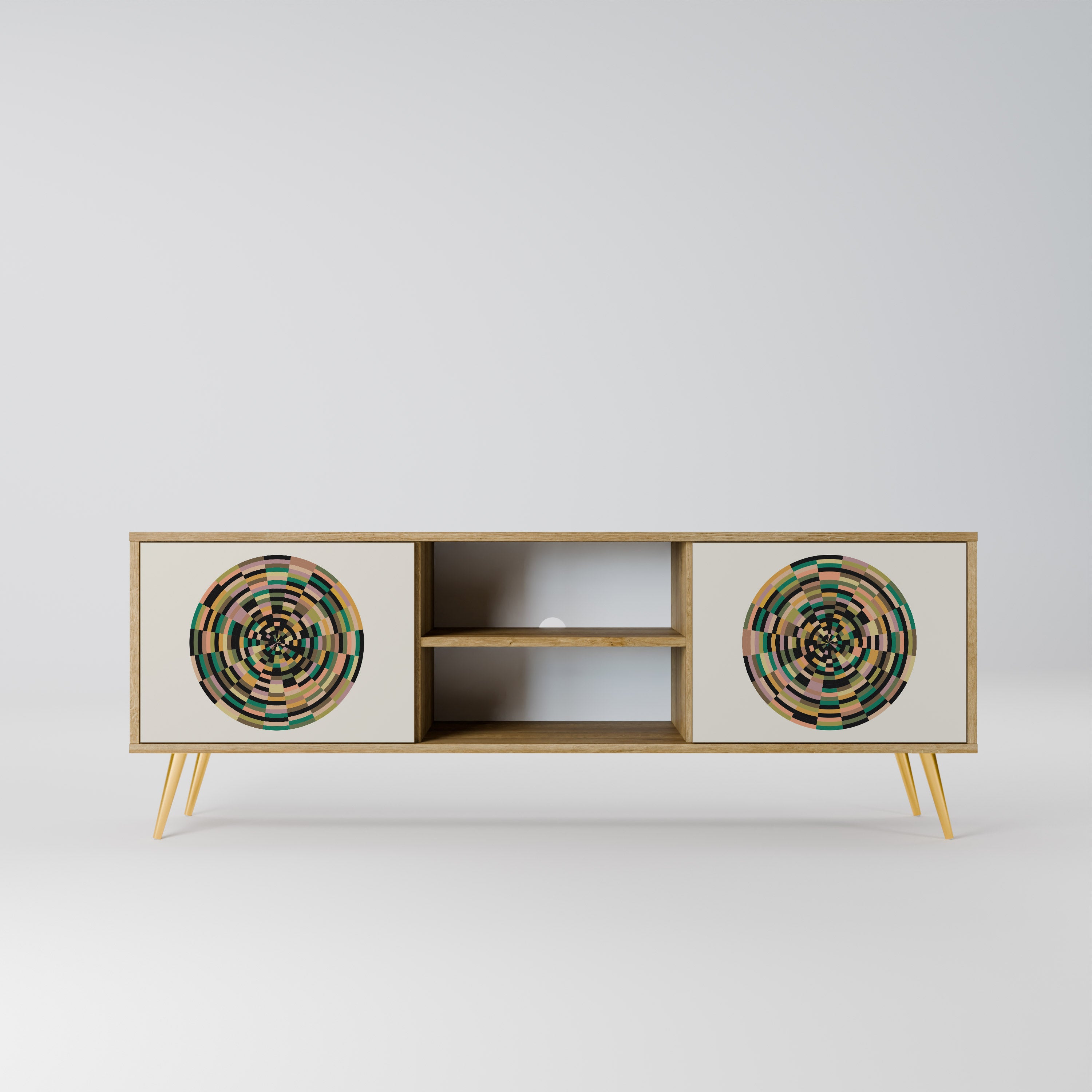 Mueble de TV de 2 puertas GREEN CIRCLES con efecto roble