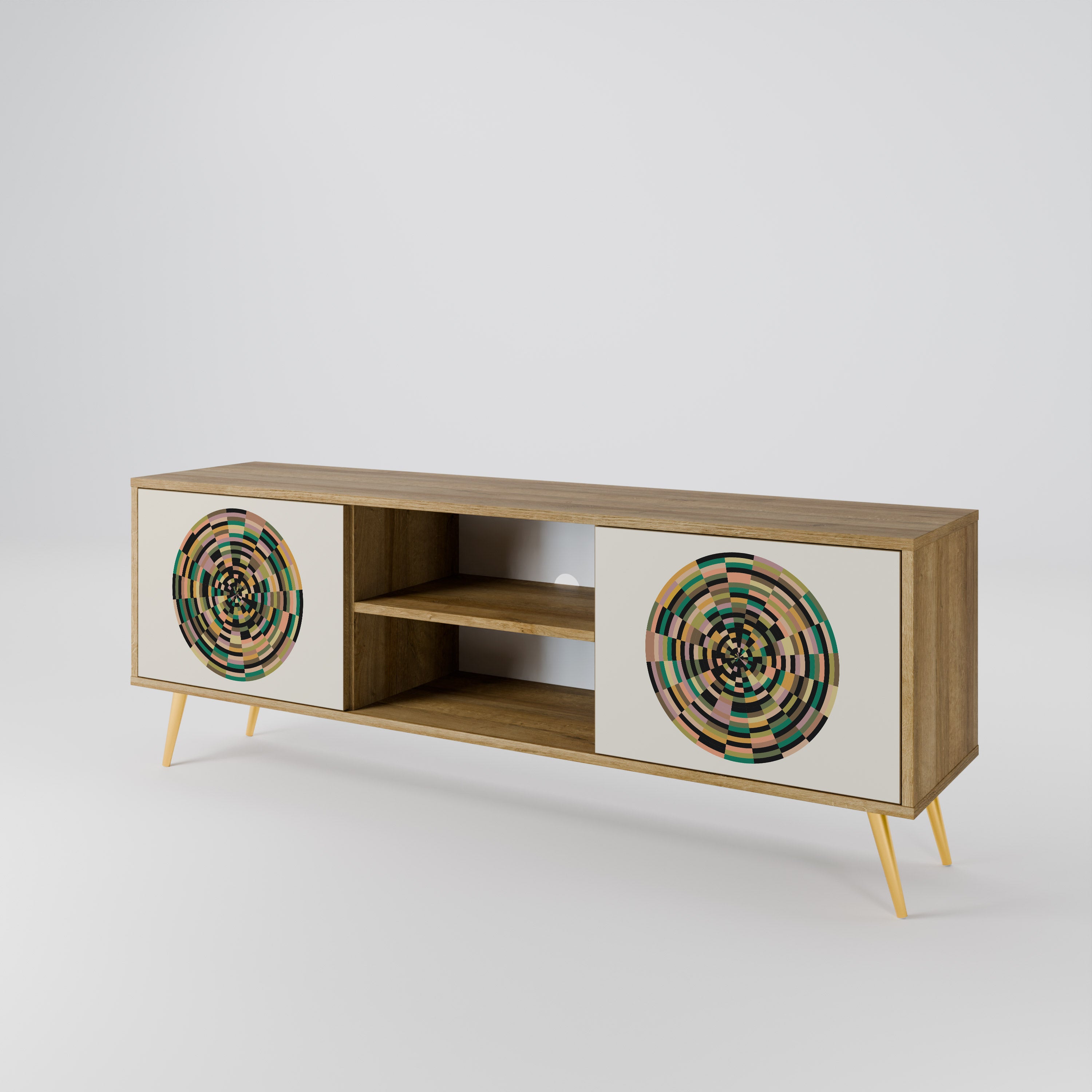 Mueble de TV de 2 puertas GREEN CIRCLES con efecto roble