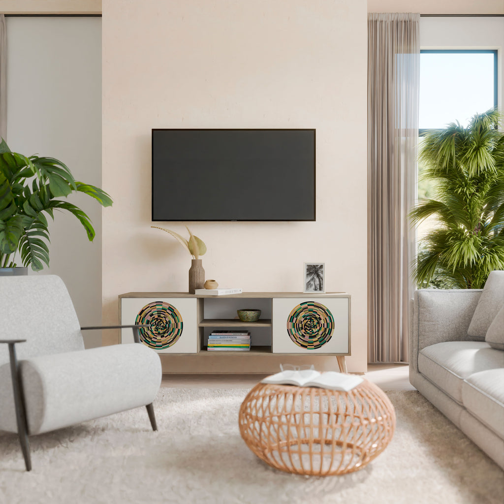 Mueble de TV de 2 puertas GREEN CIRCLES con efecto roble