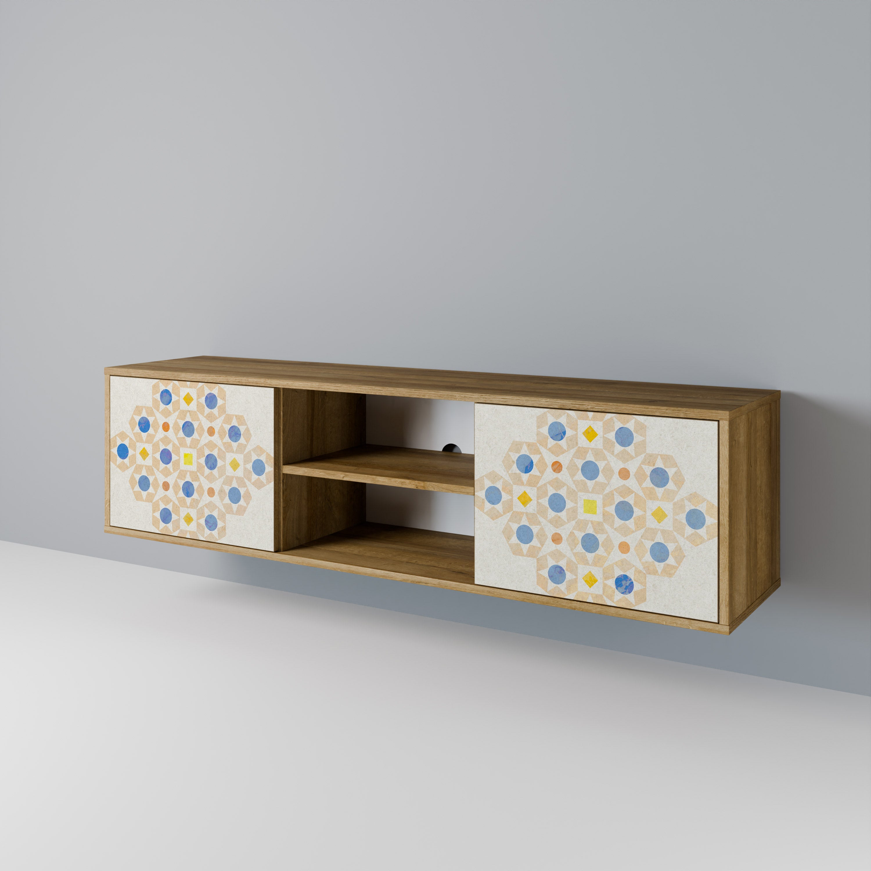 Mueble de TV de 2 puertas PATTERNED PRISM con efecto roble