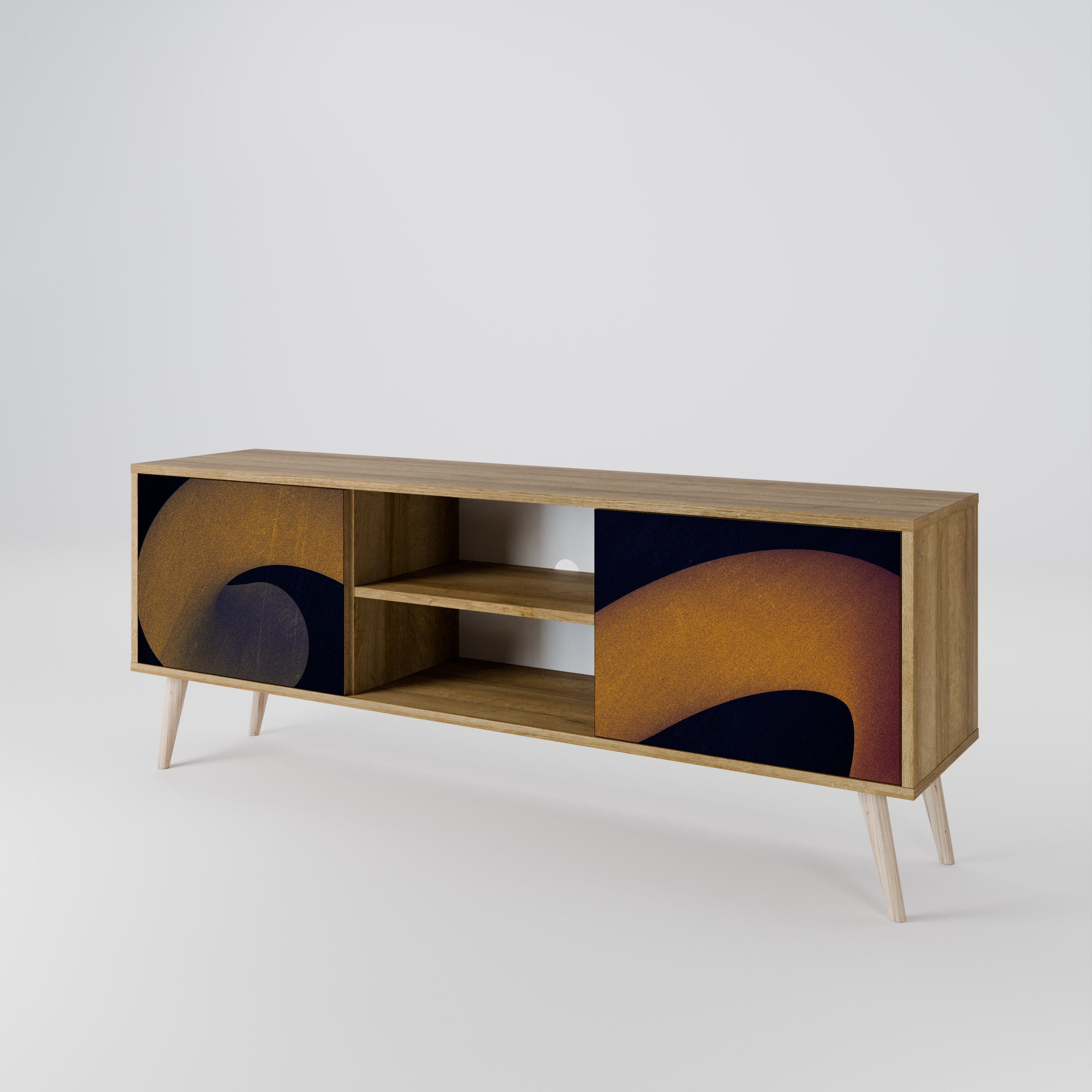 Mueble de TV HOLLOW TIME de 2 puertas con efecto roble