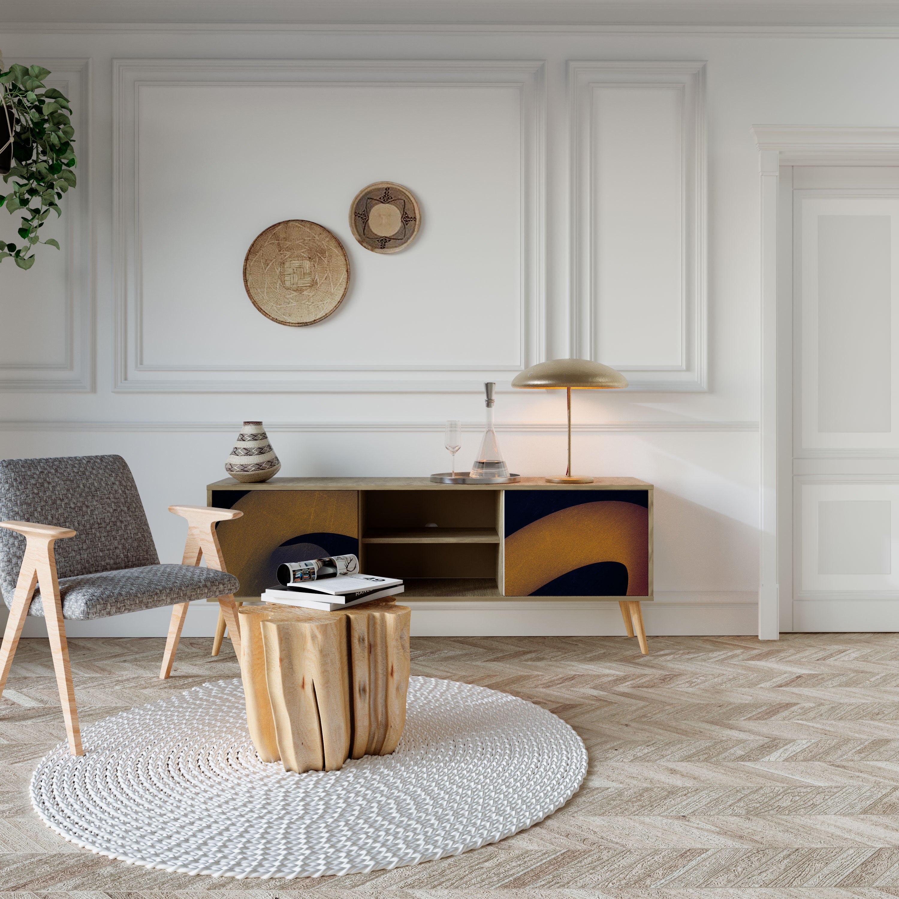 Mueble de TV HOLLOW TIME de 2 puertas con efecto roble