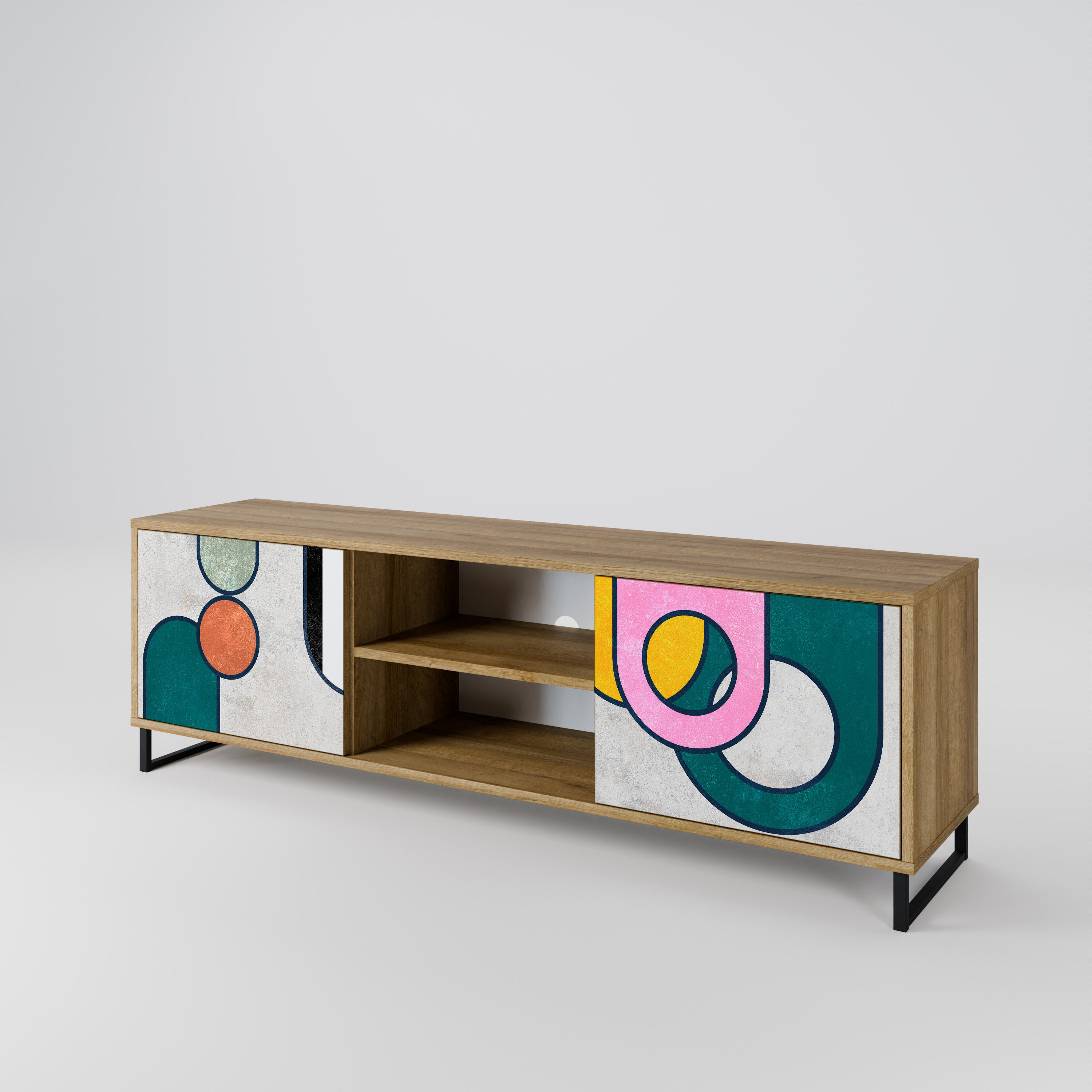 Mueble de TV de 2 puertas COOL STORY con efecto roble