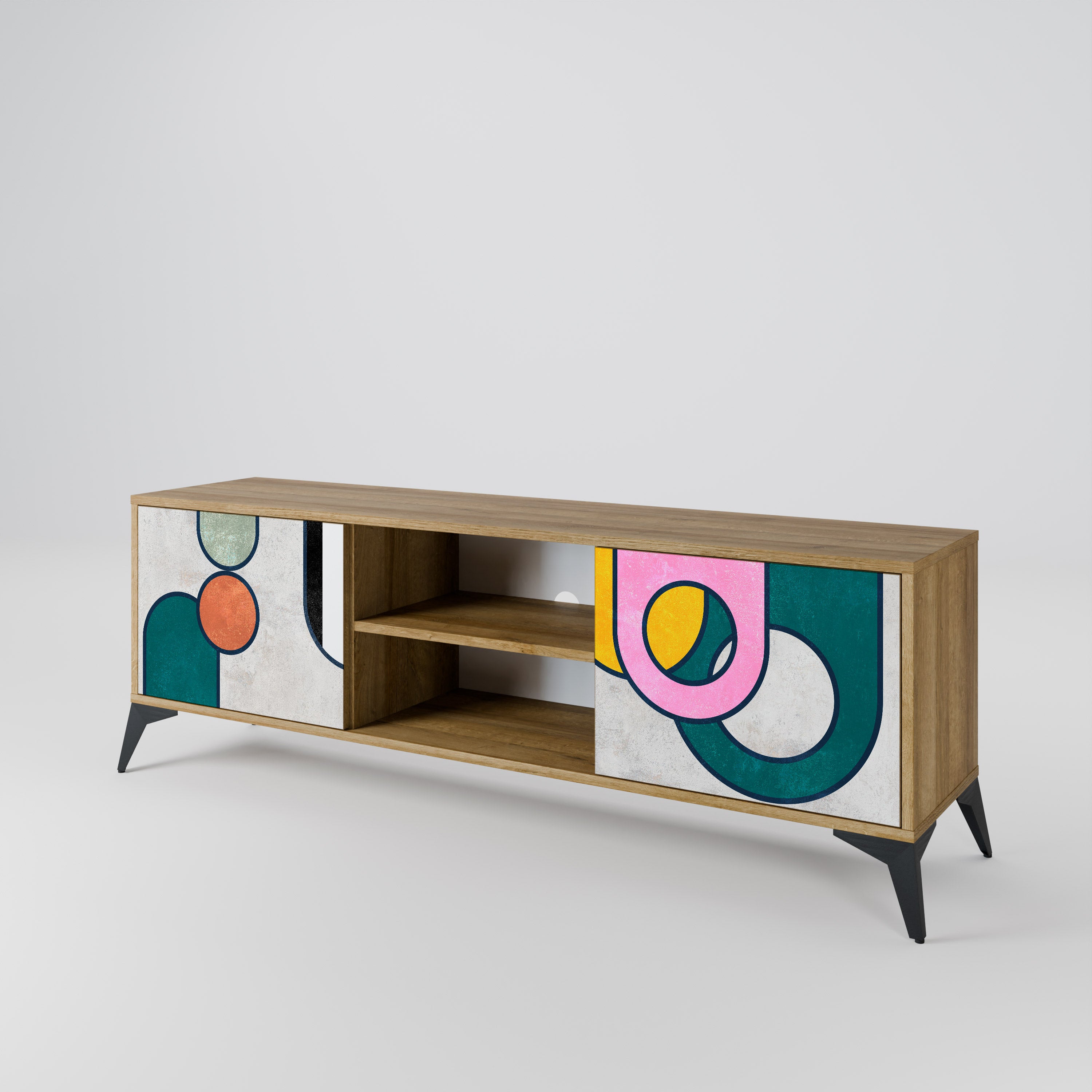 Mueble de TV de 2 puertas COOL STORY con efecto roble