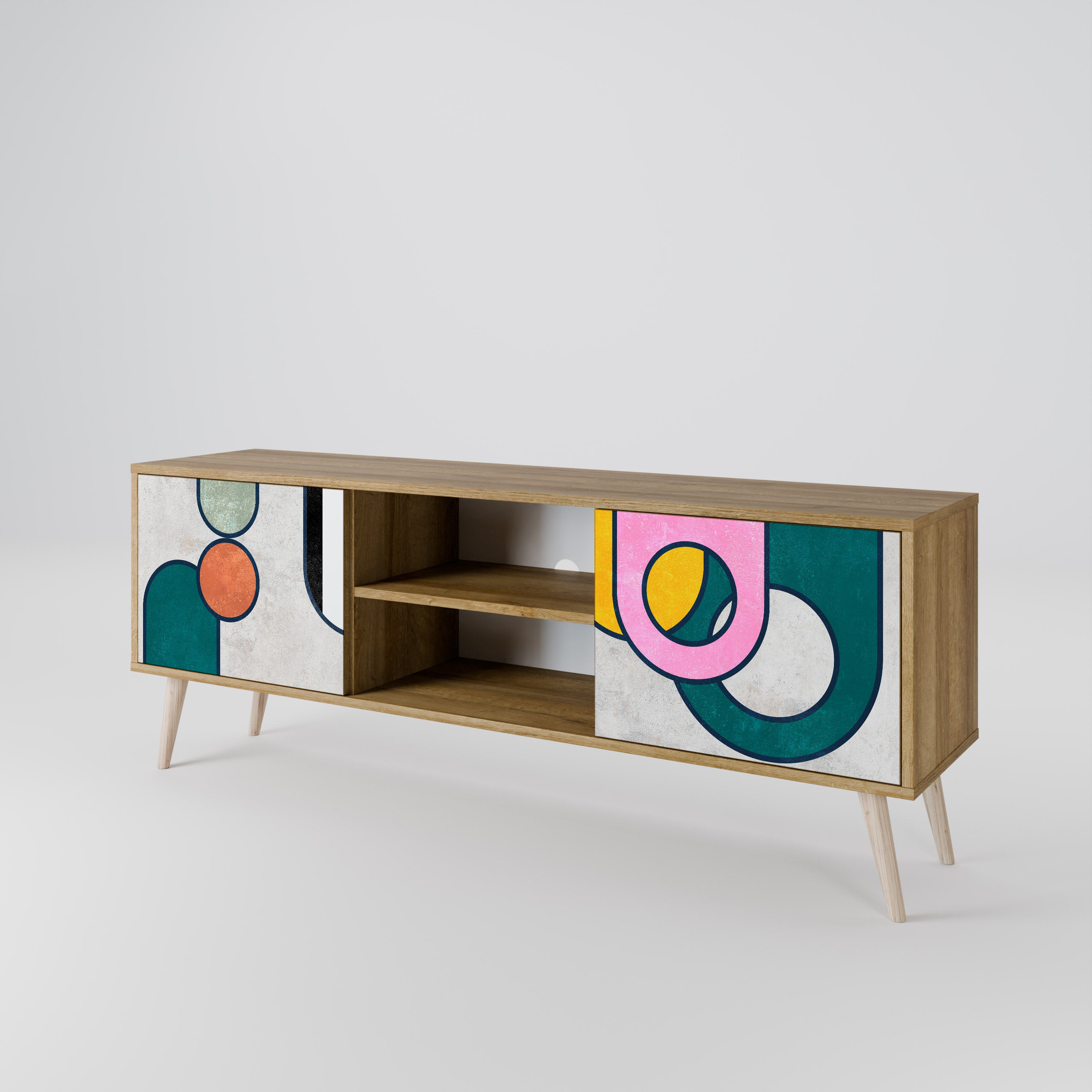 Mueble de TV de 2 puertas COOL STORY con efecto roble