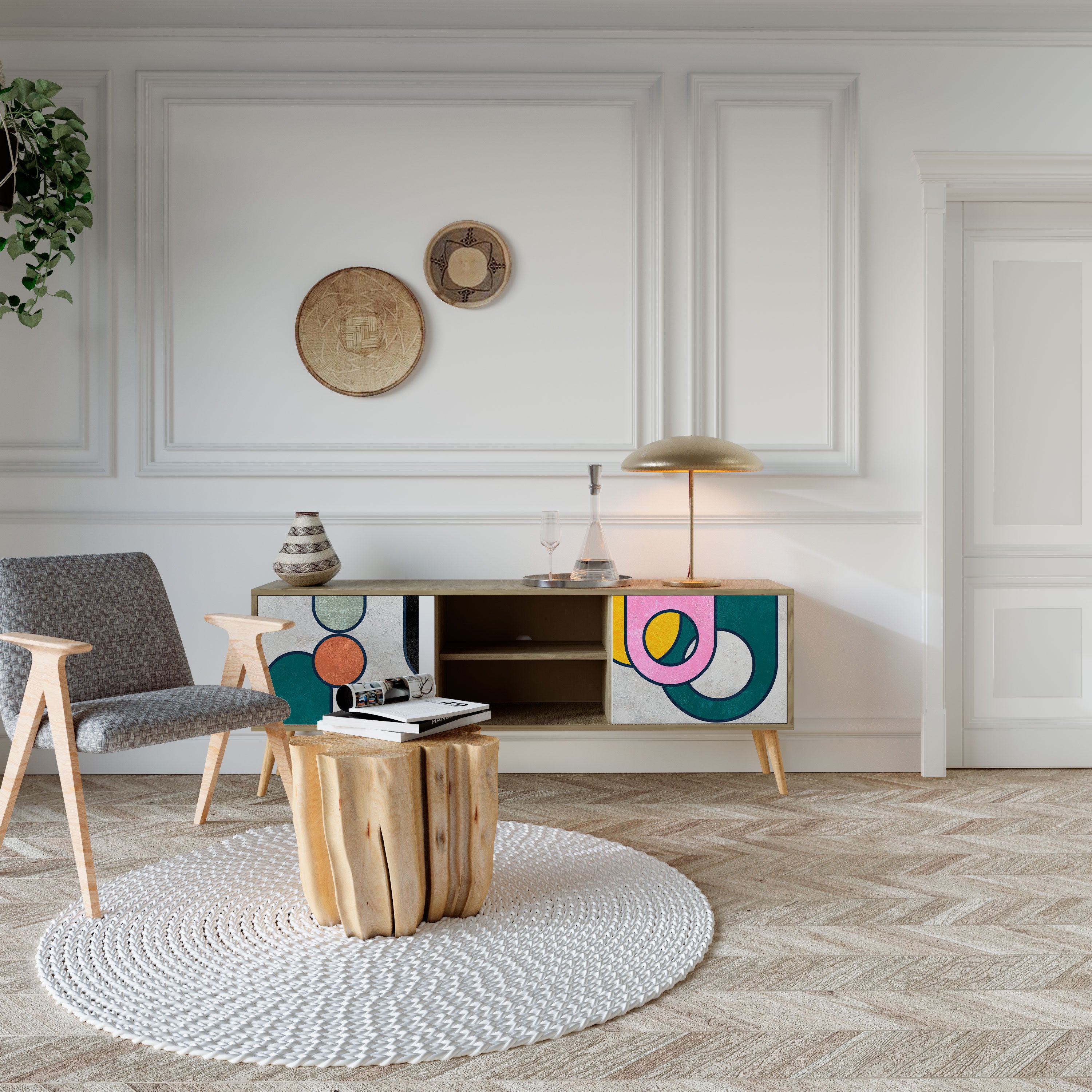 Mueble de TV de 2 puertas COOL STORY con efecto roble