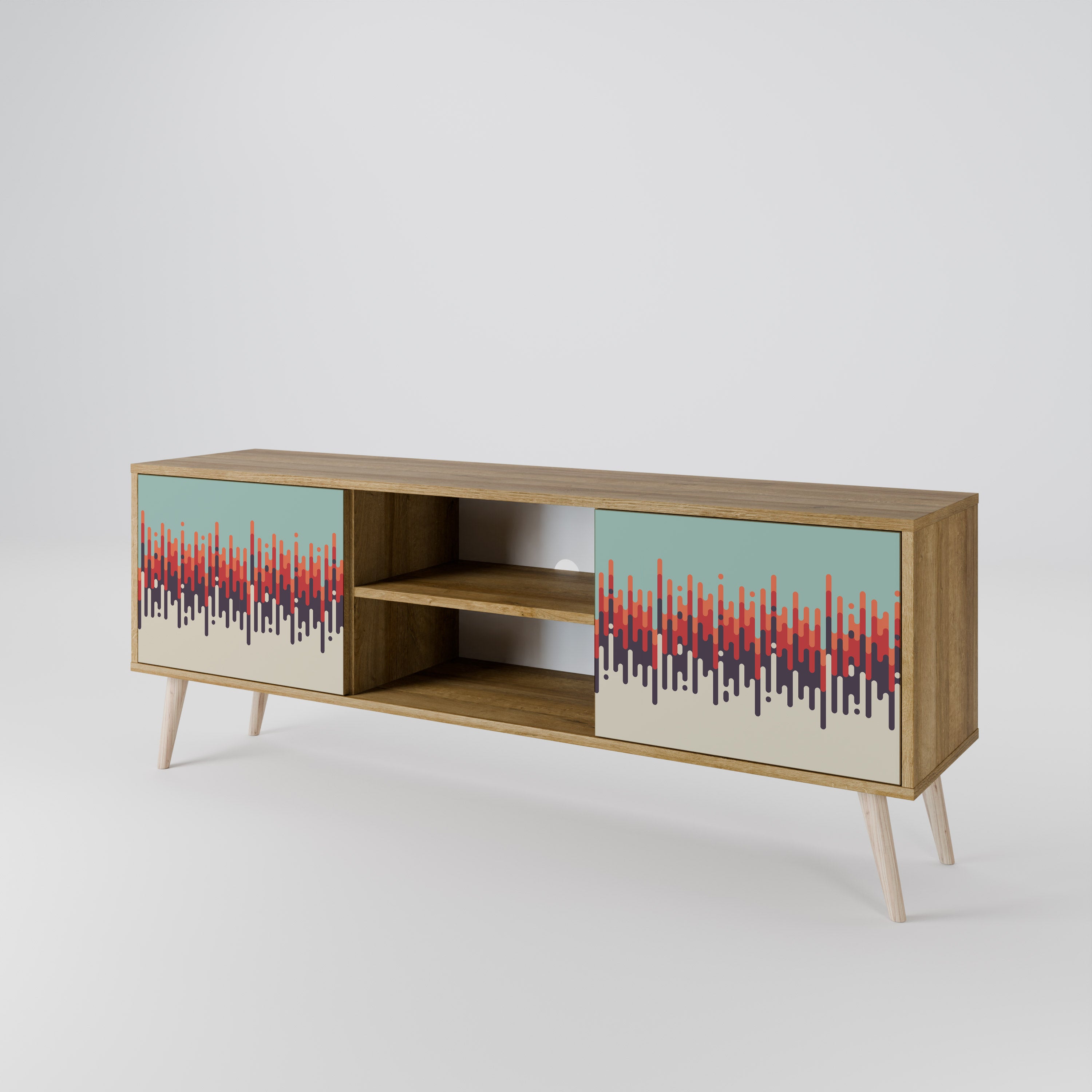 Mueble de TV de 2 puertas CHROMA CONTOURS con efecto roble