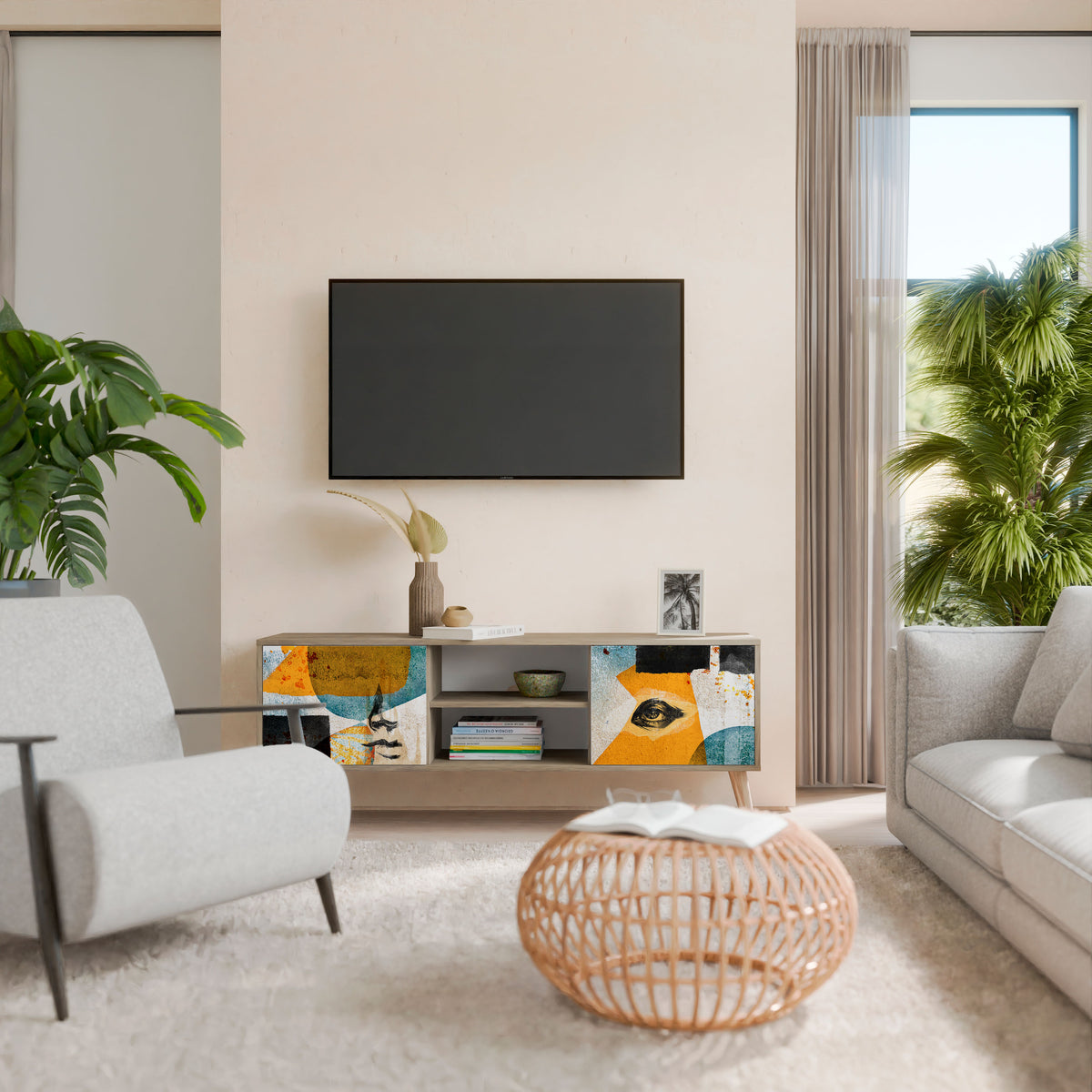 ABSTRACT FACES Mueble de TV de 2 Puertas