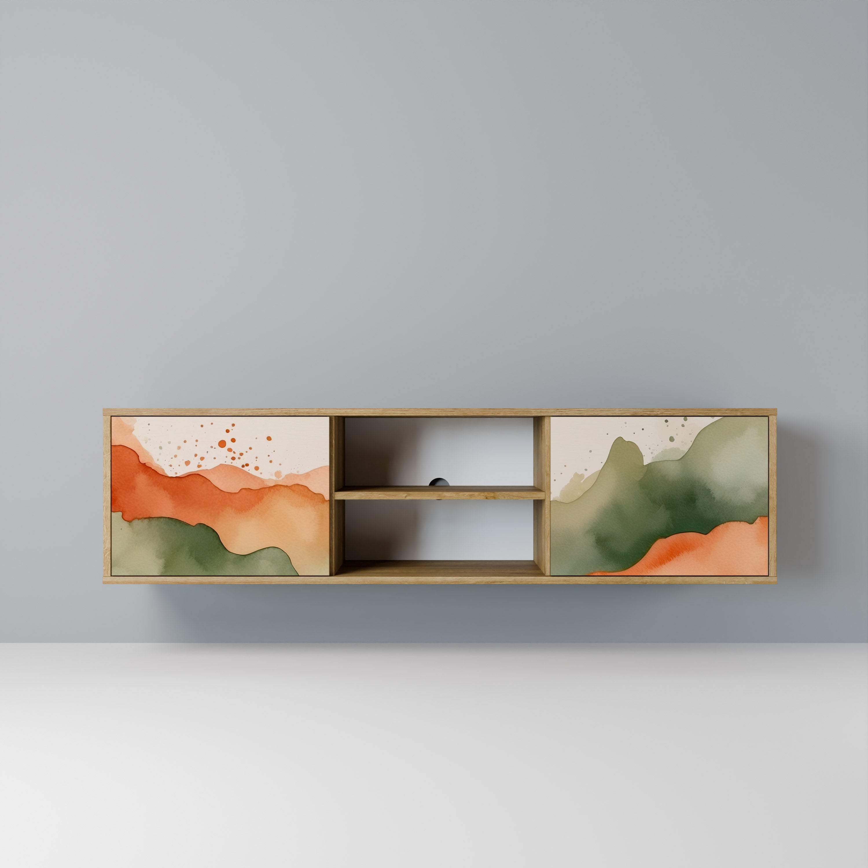 Mueble de TV WATERCOLOUR PEAKS de 2 puertas con efecto roble