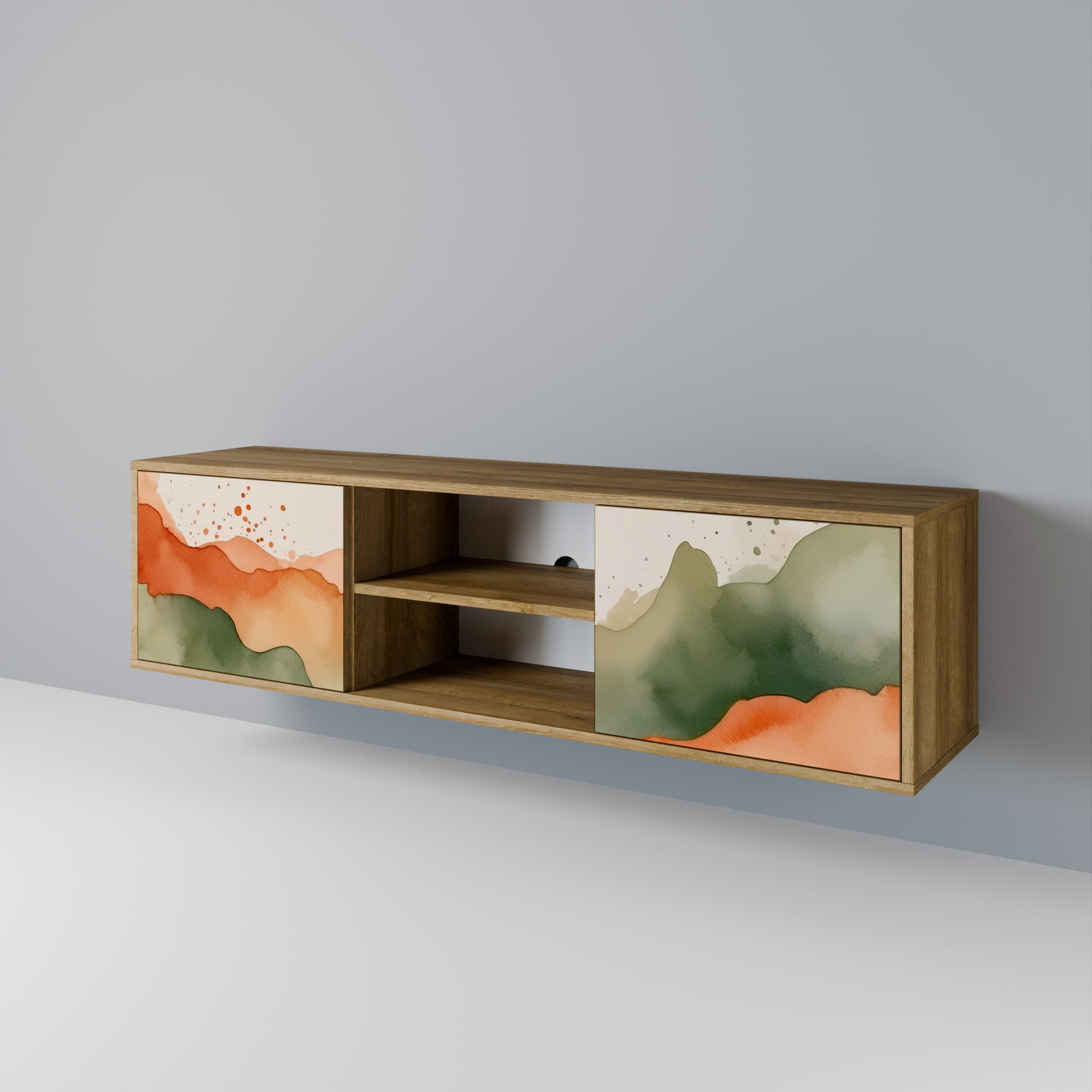 Mueble de TV WATERCOLOUR PEAKS de 2 puertas con efecto roble