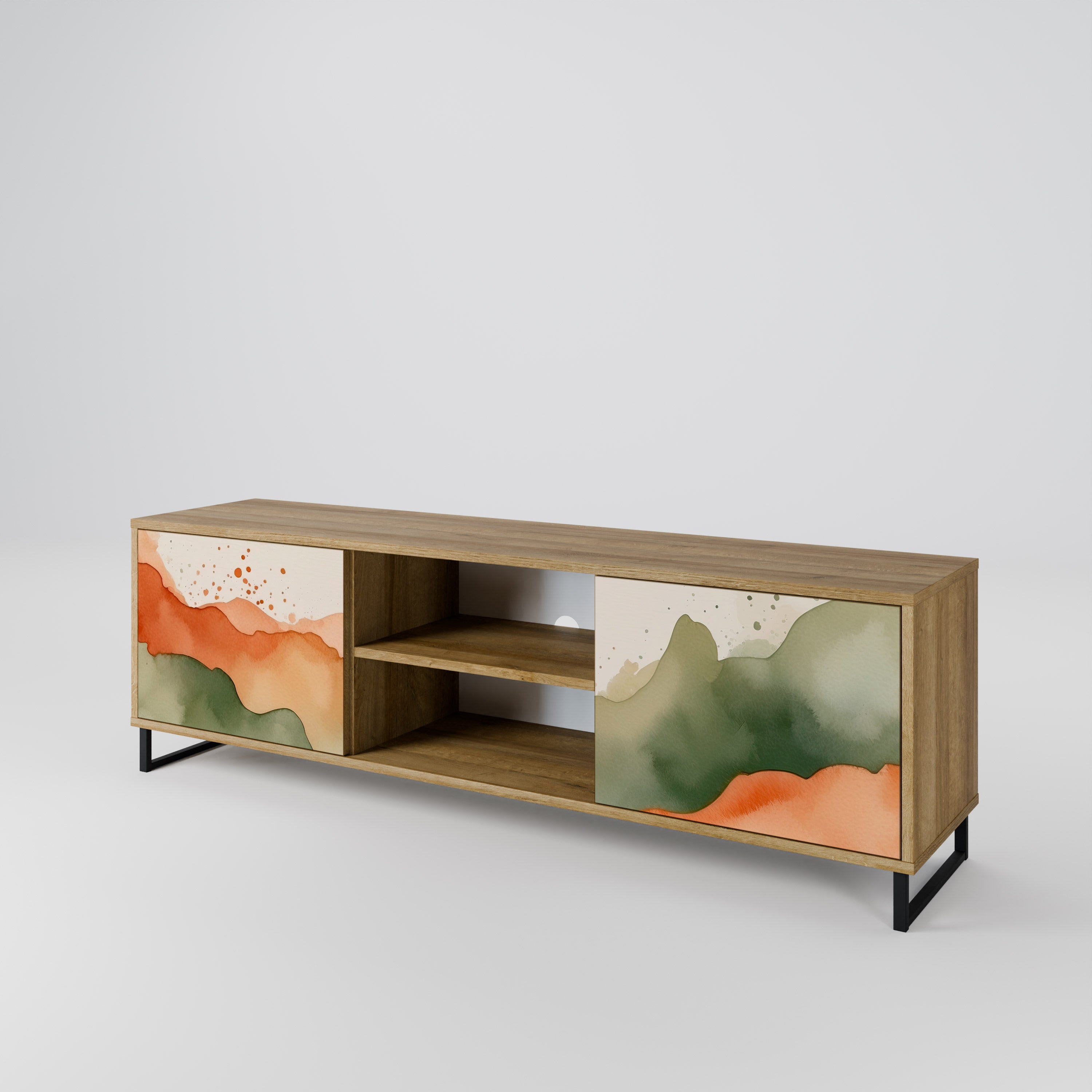 Mueble de TV WATERCOLOUR PEAKS de 2 puertas con efecto roble