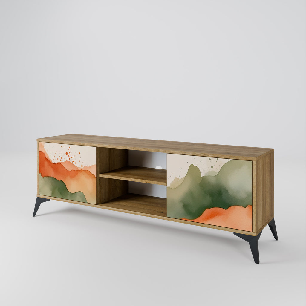 Mueble de TV WATERCOLOUR PEAKS de 2 puertas con efecto roble