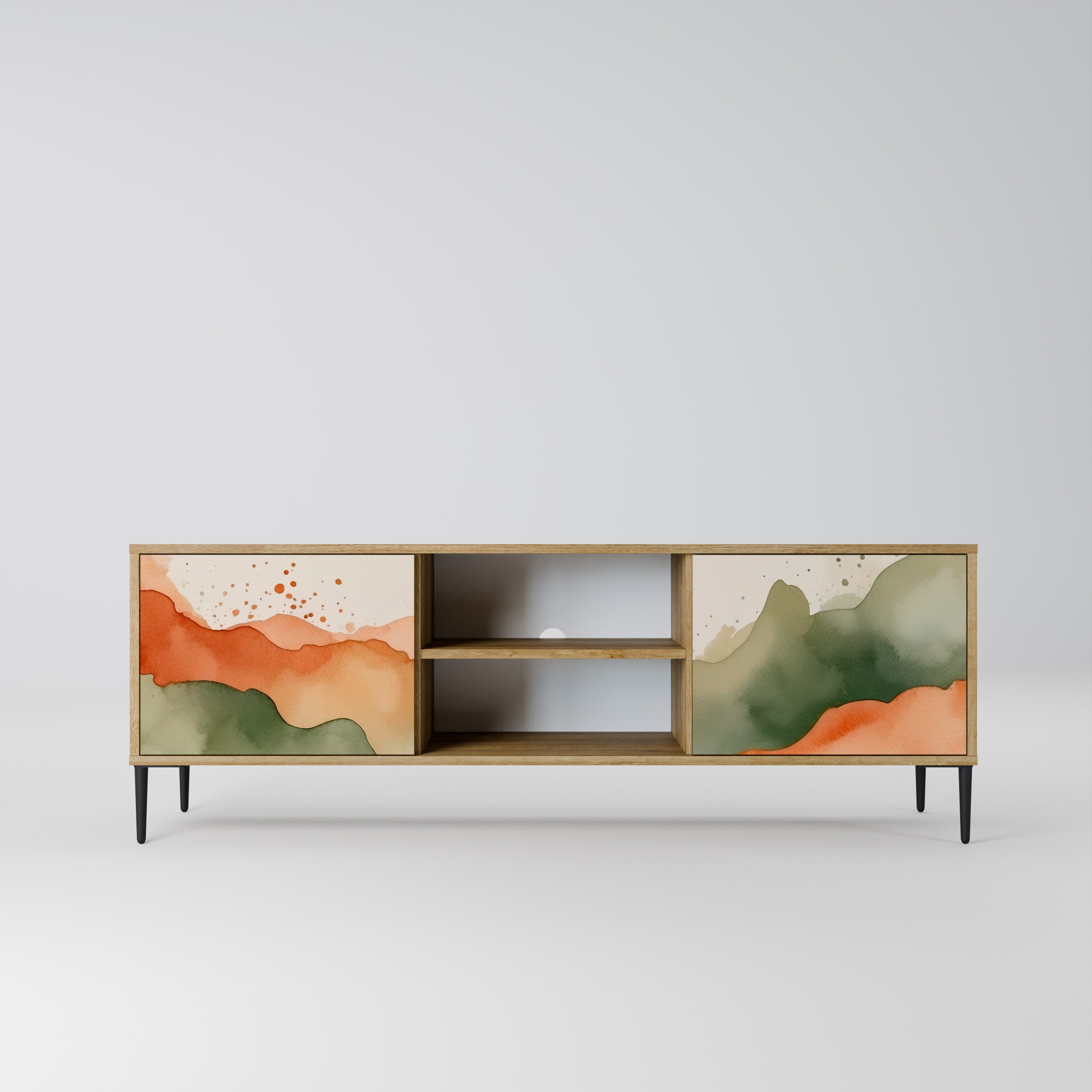 Mueble de TV WATERCOLOUR PEAKS de 2 puertas con efecto roble