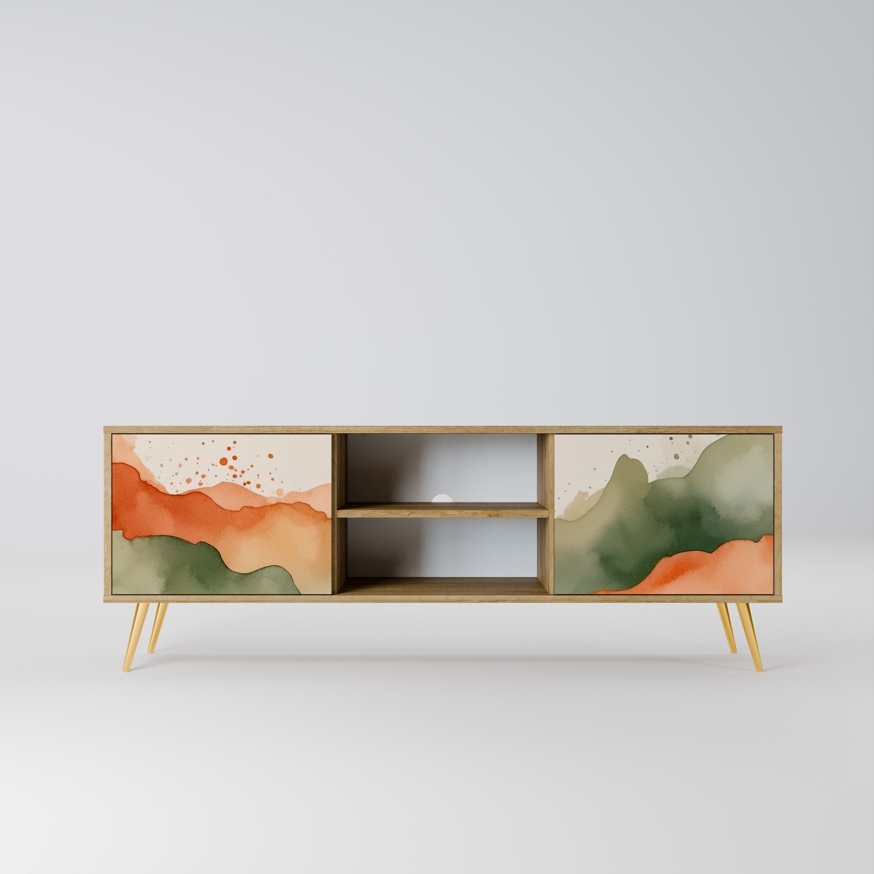 Mueble de TV WATERCOLOUR PEAKS de 2 puertas con efecto roble