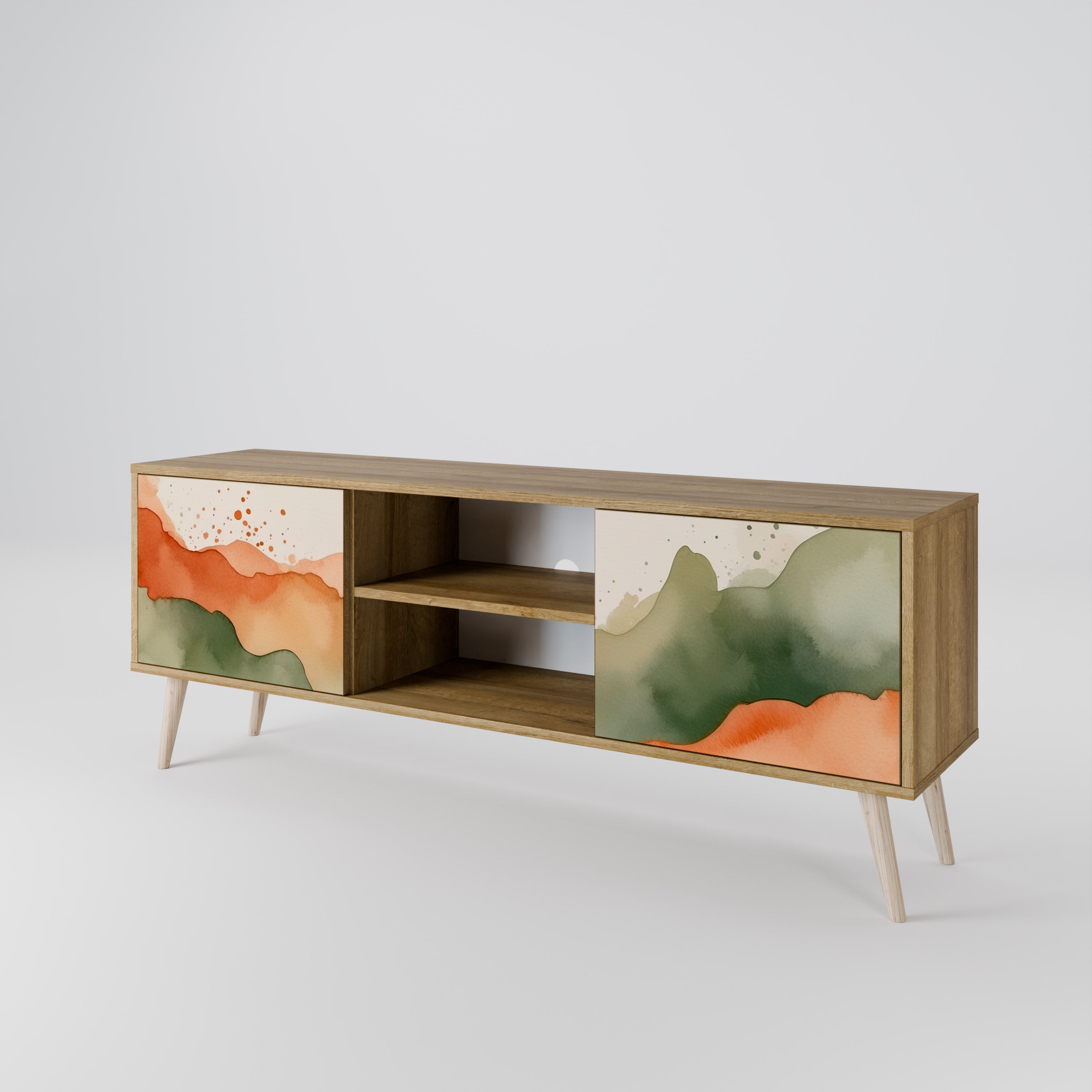 Mueble de TV WATERCOLOUR PEAKS de 2 puertas con efecto roble