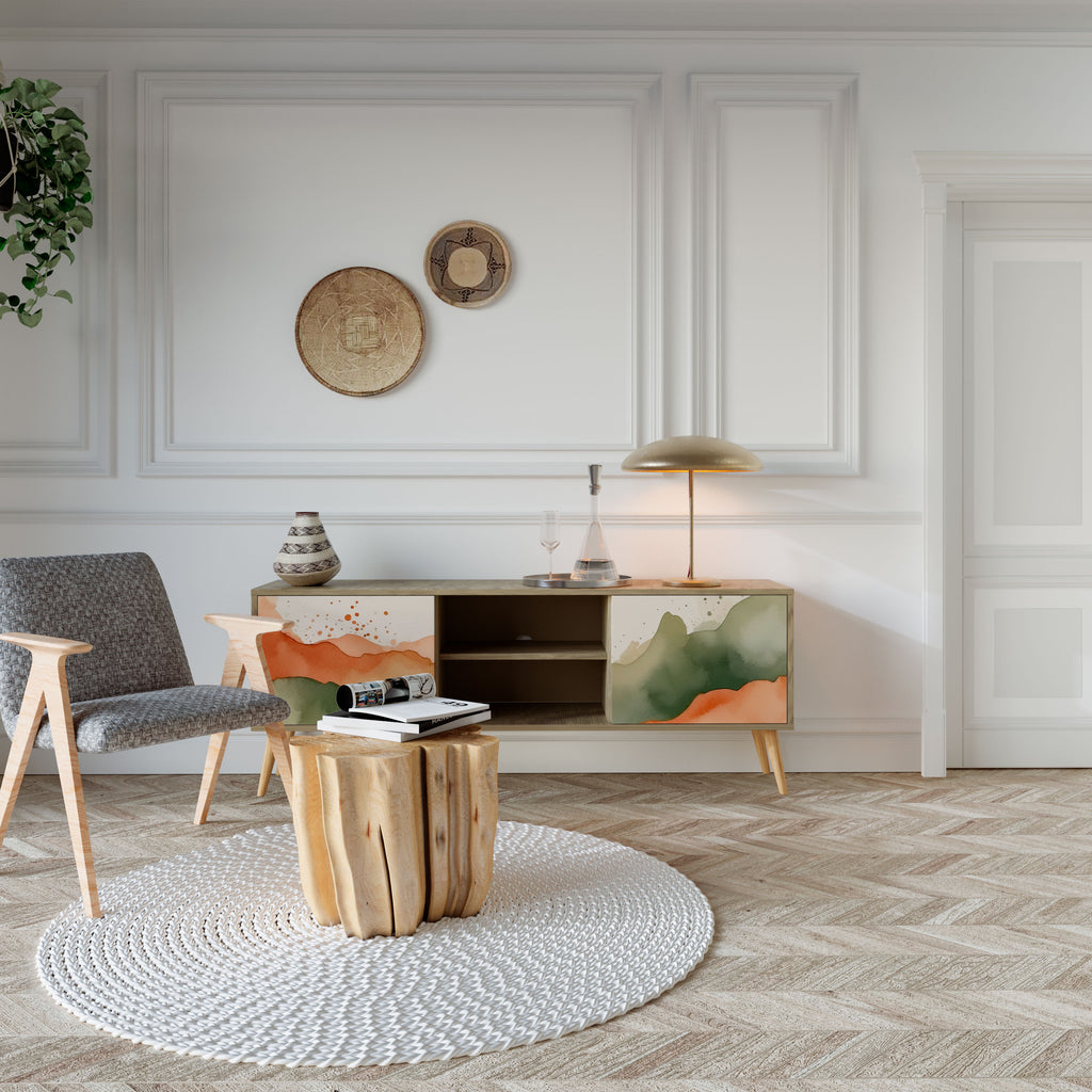 Mueble de TV WATERCOLOUR PEAKS de 2 puertas con efecto roble