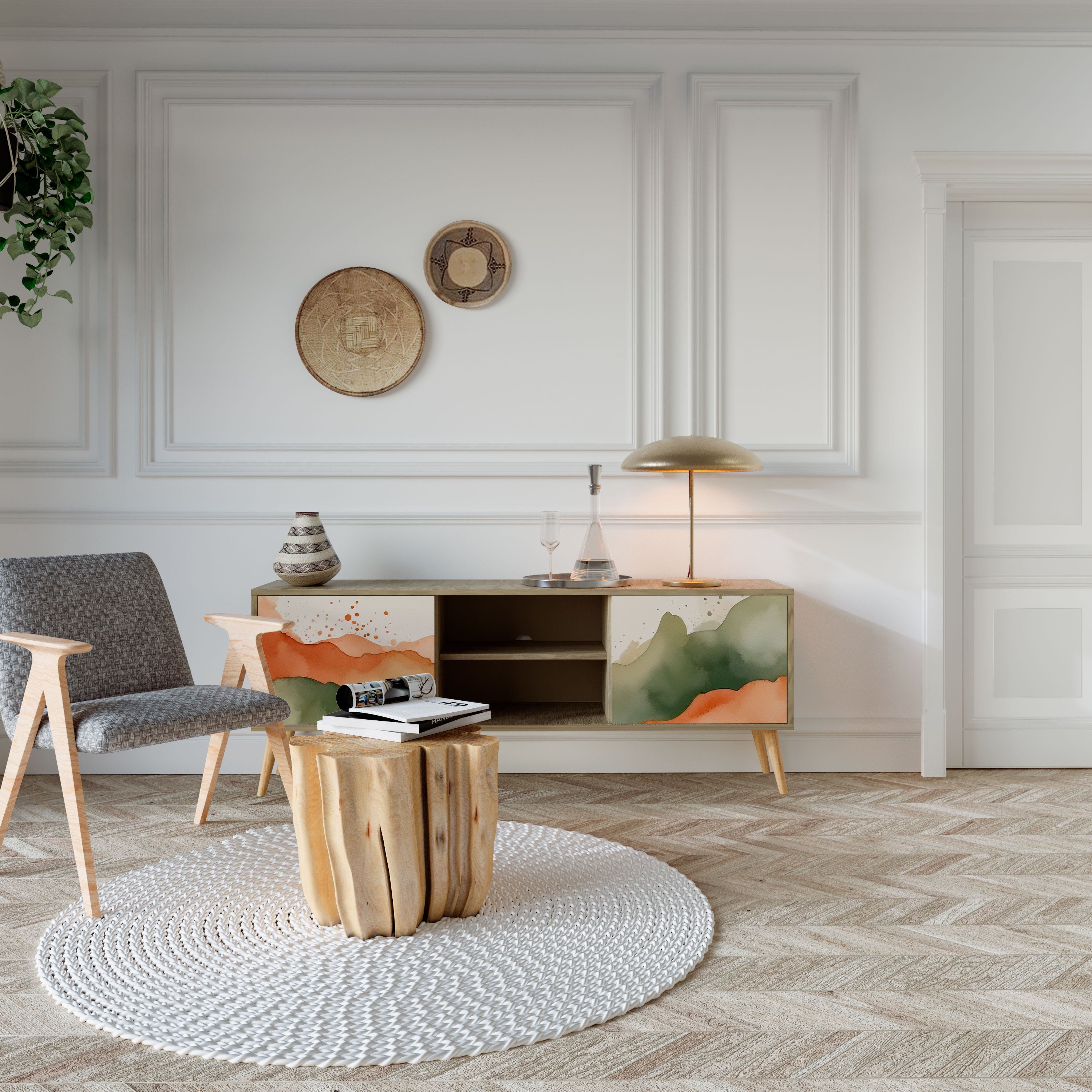 Mueble de TV WATERCOLOUR PEAKS de 2 puertas con efecto roble