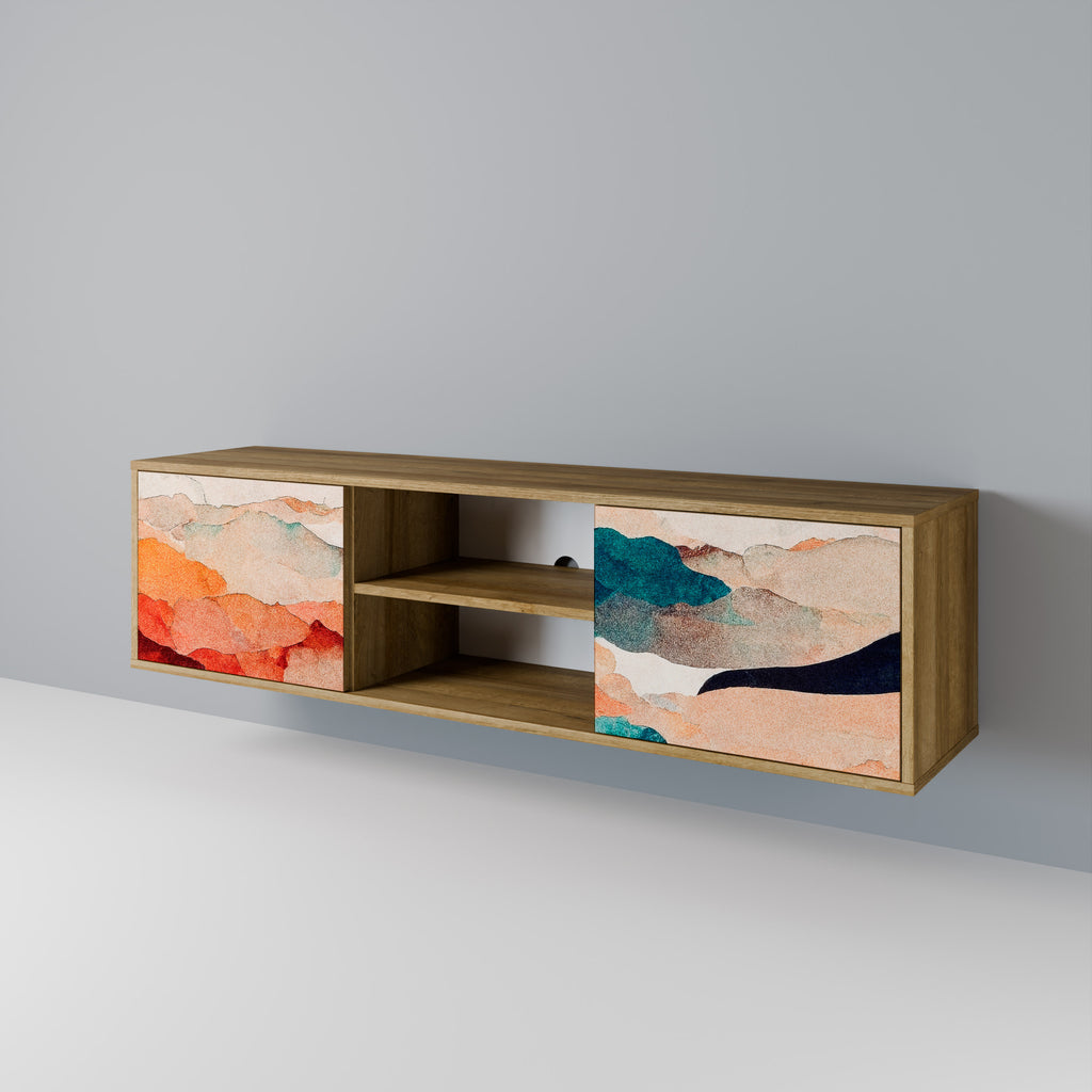 Mueble de TV de 2 puertas PAISAJE ABSTRACTO efecto roble