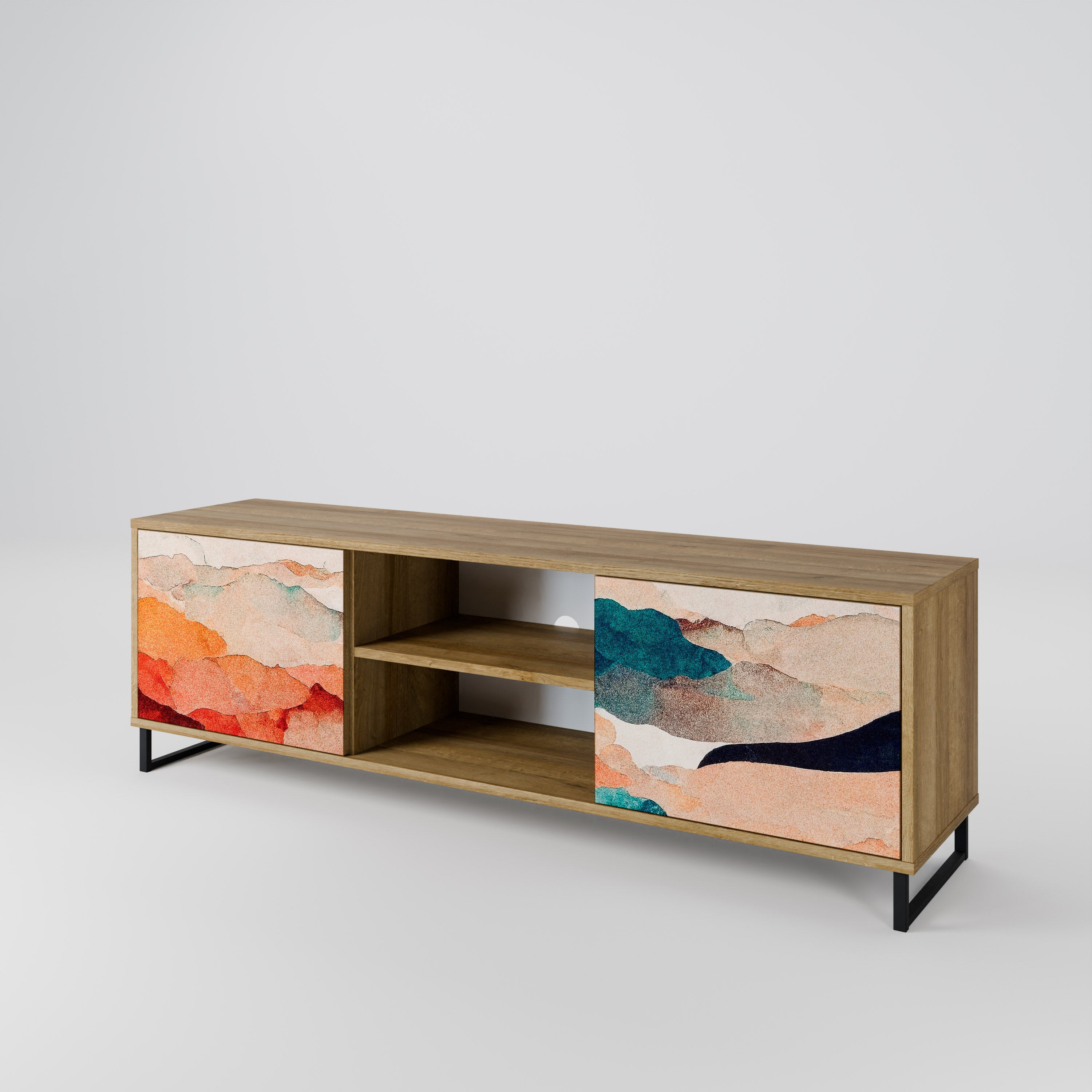 Mueble de TV de 2 puertas PAISAJE ABSTRACTO efecto roble