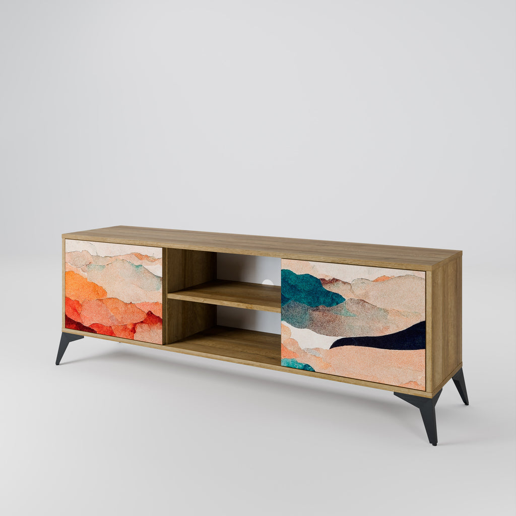 Mueble de TV de 2 puertas PAISAJE ABSTRACTO efecto roble