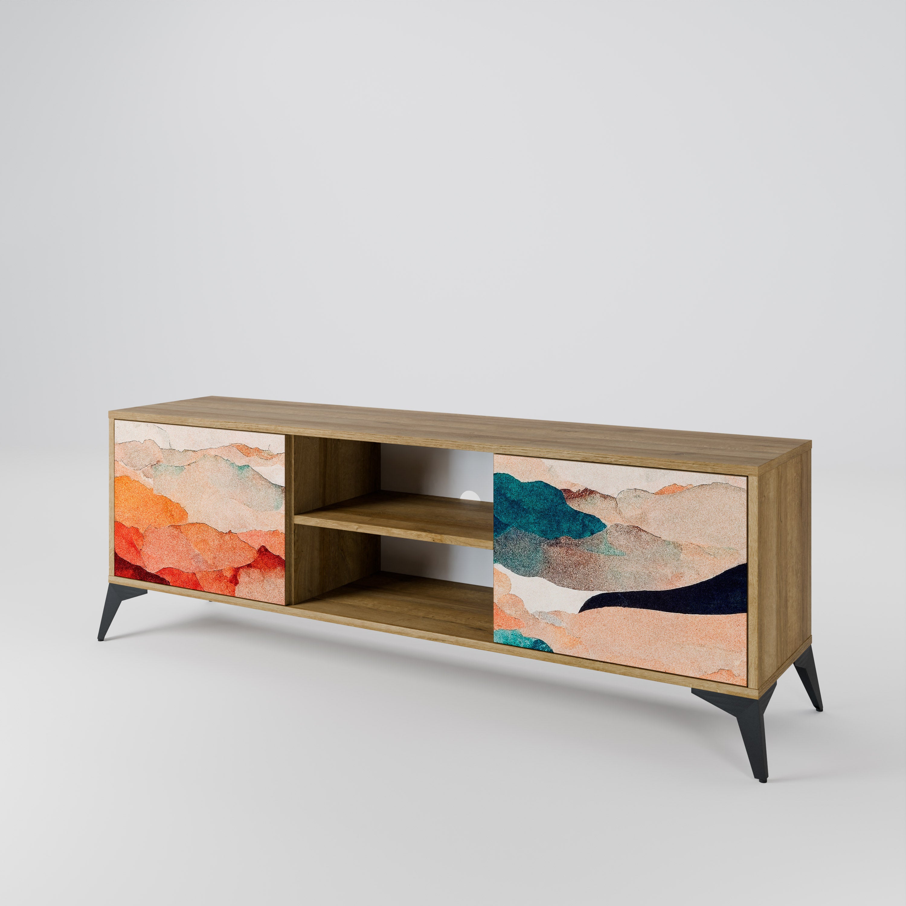 Mueble de TV de 2 puertas PAISAJE ABSTRACTO efecto roble