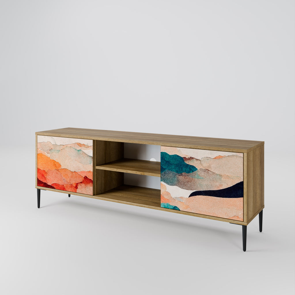 Mueble de TV de 2 puertas PAISAJE ABSTRACTO efecto roble