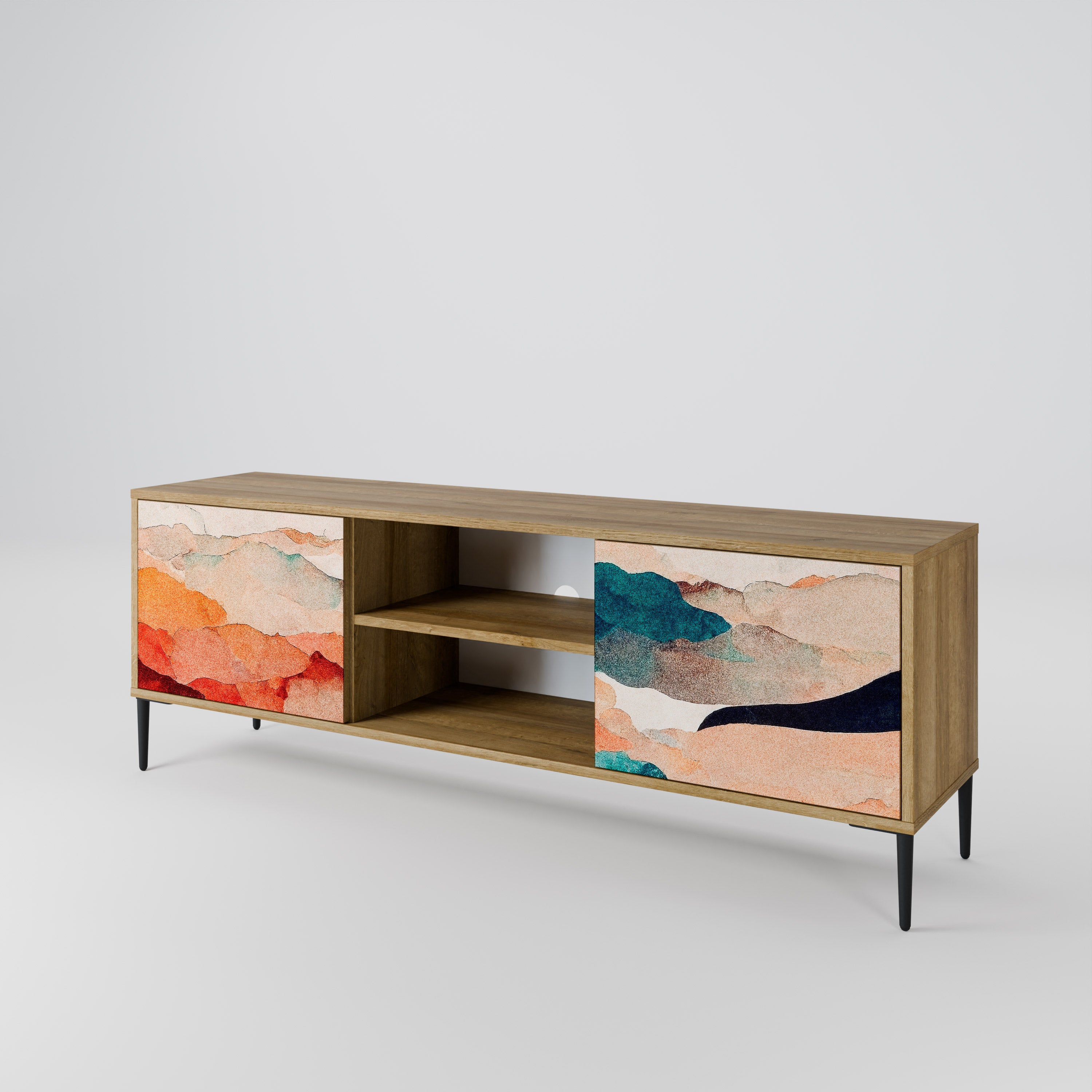 Mueble de TV de 2 puertas PAISAJE ABSTRACTO efecto roble