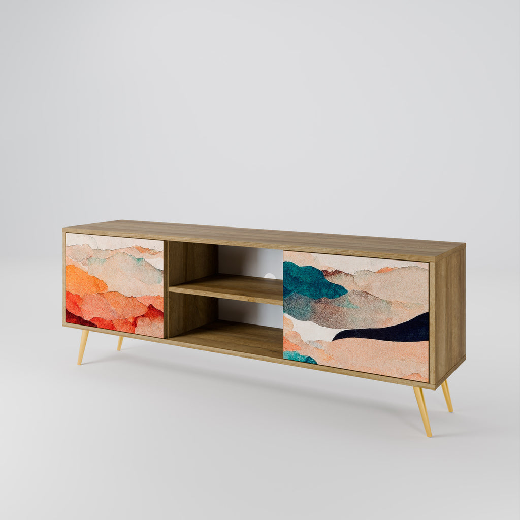 Mueble de TV de 2 puertas PAISAJE ABSTRACTO efecto roble