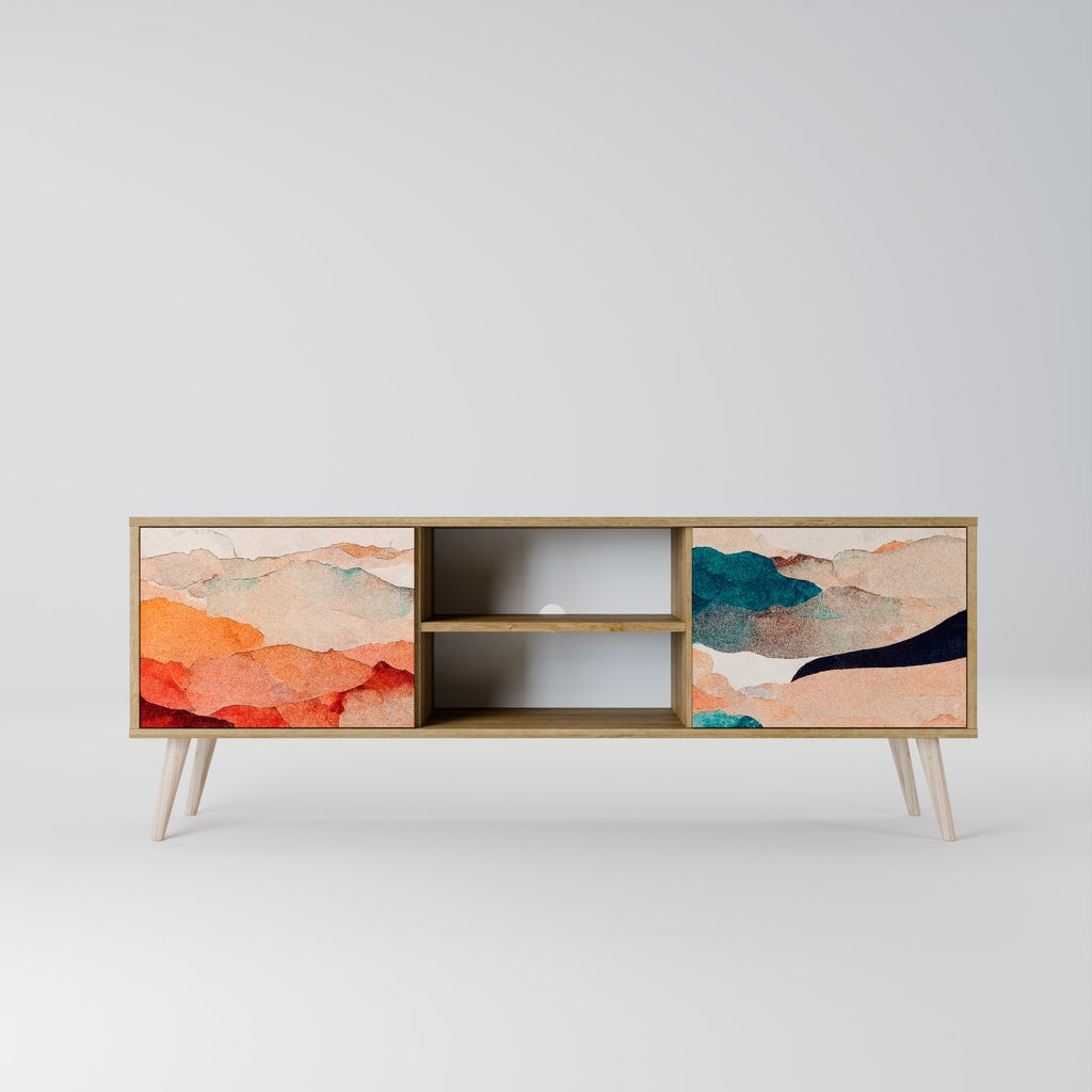 Mueble de TV de 2 puertas PAISAJE ABSTRACTO efecto roble