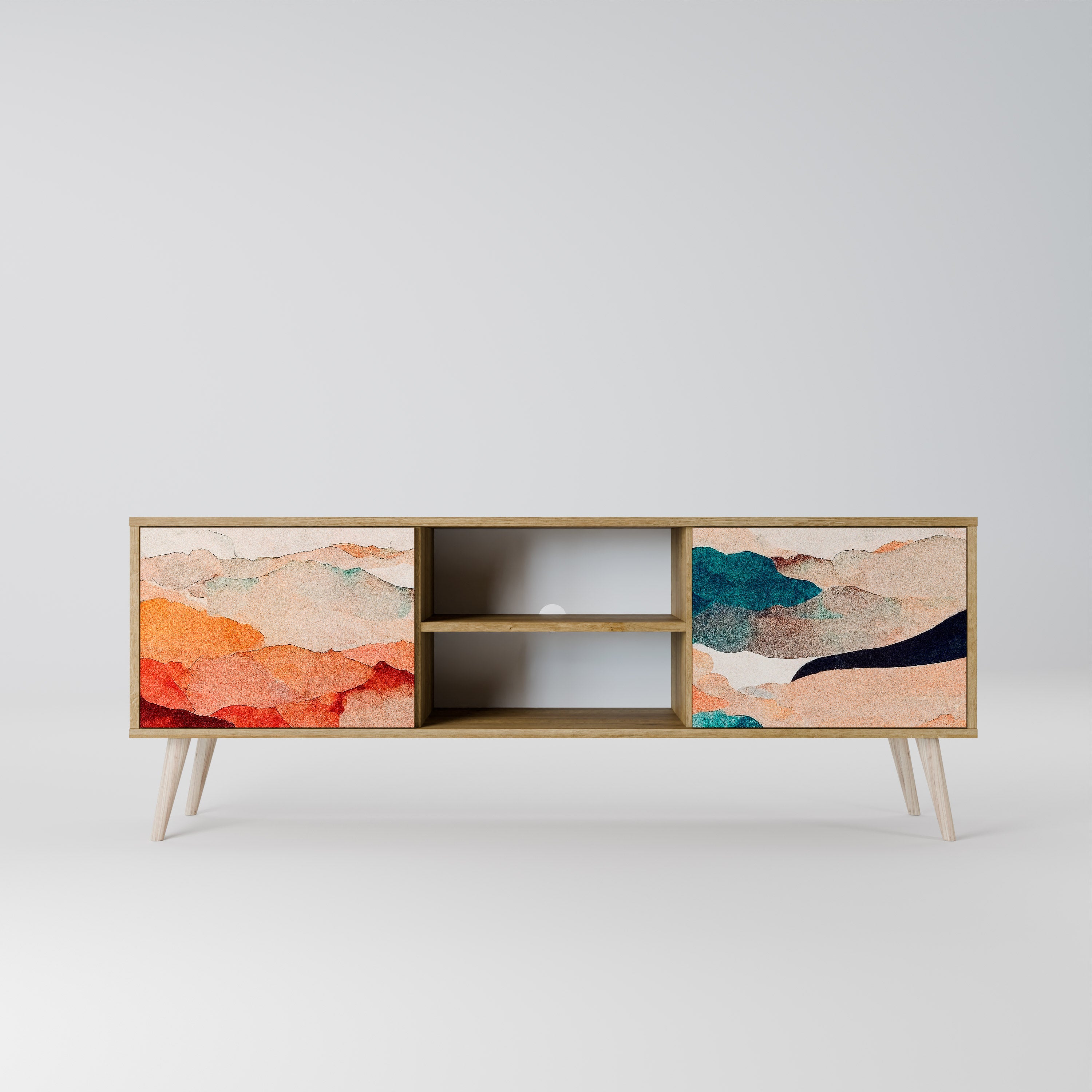 Mueble de TV de 2 puertas PAISAJE ABSTRACTO efecto roble