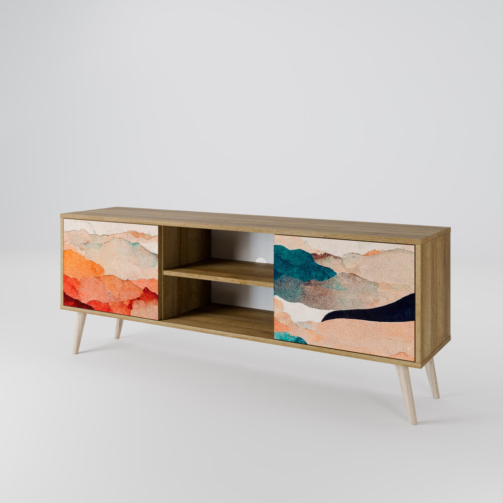 Mueble de TV de 2 puertas PAISAJE ABSTRACTO efecto roble