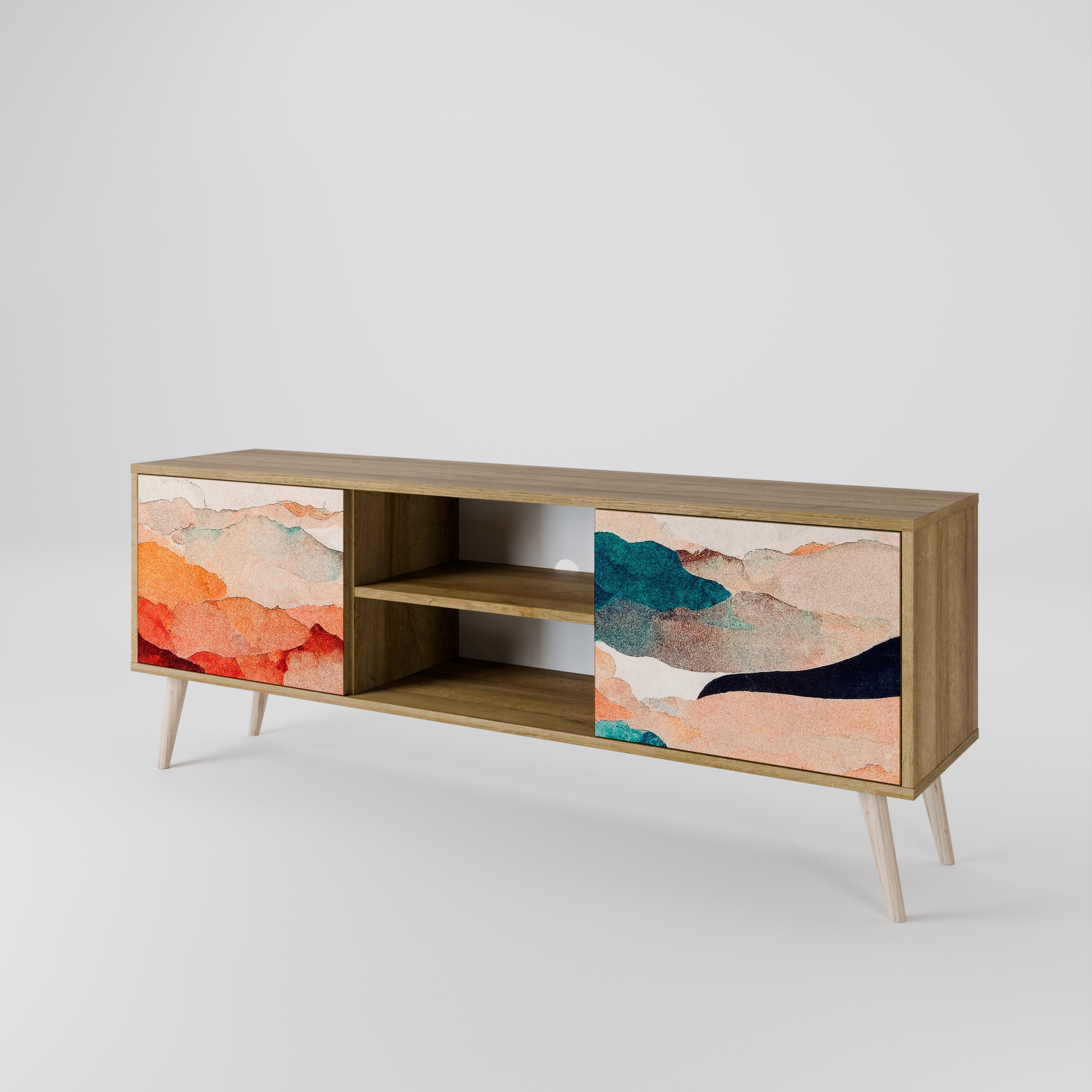 Mueble de TV de 2 puertas PAISAJE ABSTRACTO efecto roble