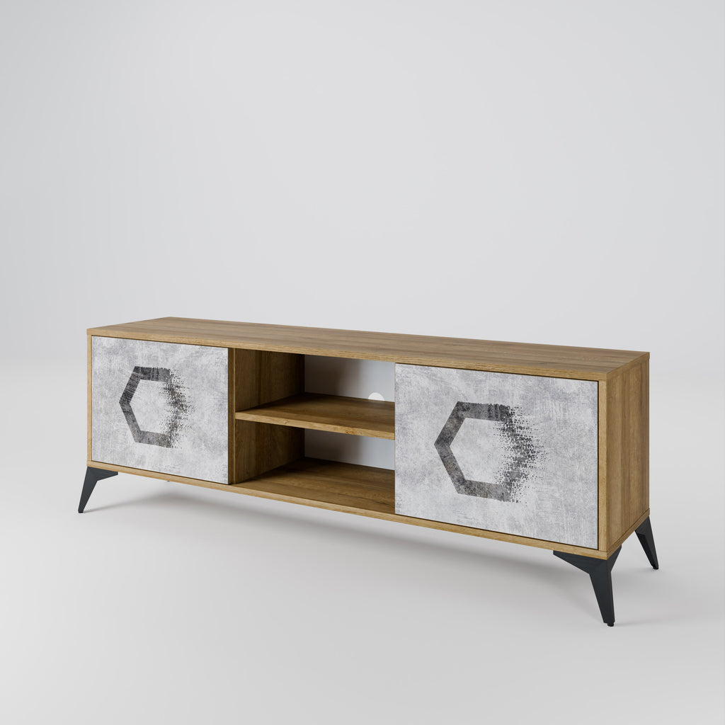 Mueble de TV de 2 puertas FIGURAS HEXAGONALES efecto roble
