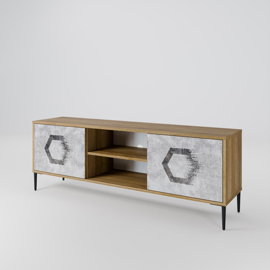 Mueble de TV de 2 puertas FIGURAS HEXAGONALES efecto roble