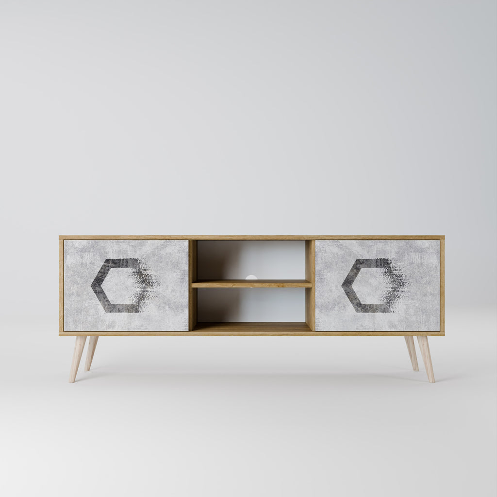 Mueble de TV de 2 puertas FIGURAS HEXAGONALES efecto roble